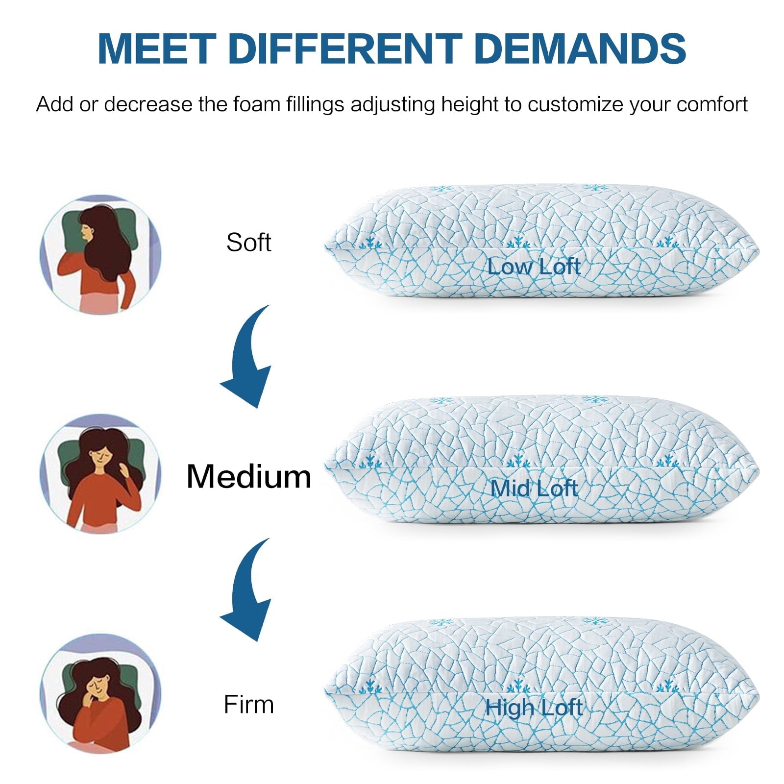 Decorative Plump Cooling Memory Foam Queen Pillows Set of 2,Adjustable Support & Heat Dissipation Tech for Side,Back,Stomach & Hot Sle... - Hotel Quality Plush Sleeping Pillows Detail