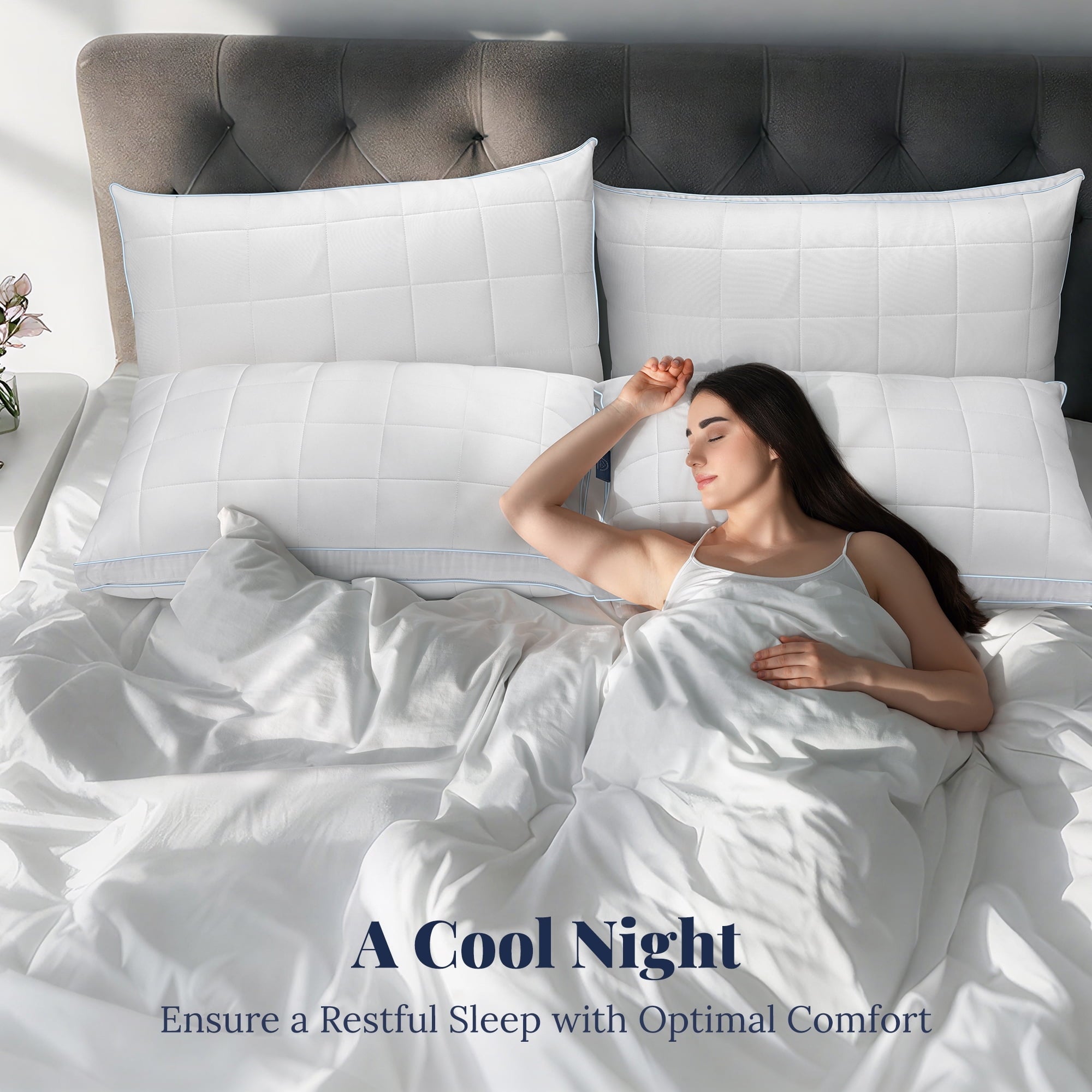Ergonomic Memory Foam Cooling Adjustable Pillow, Luxury Queen Size Bed Pillows Hotel Collection - Soft Firm Pillows for bed - Hotel Quality Plush Sleeping Pillows Detail