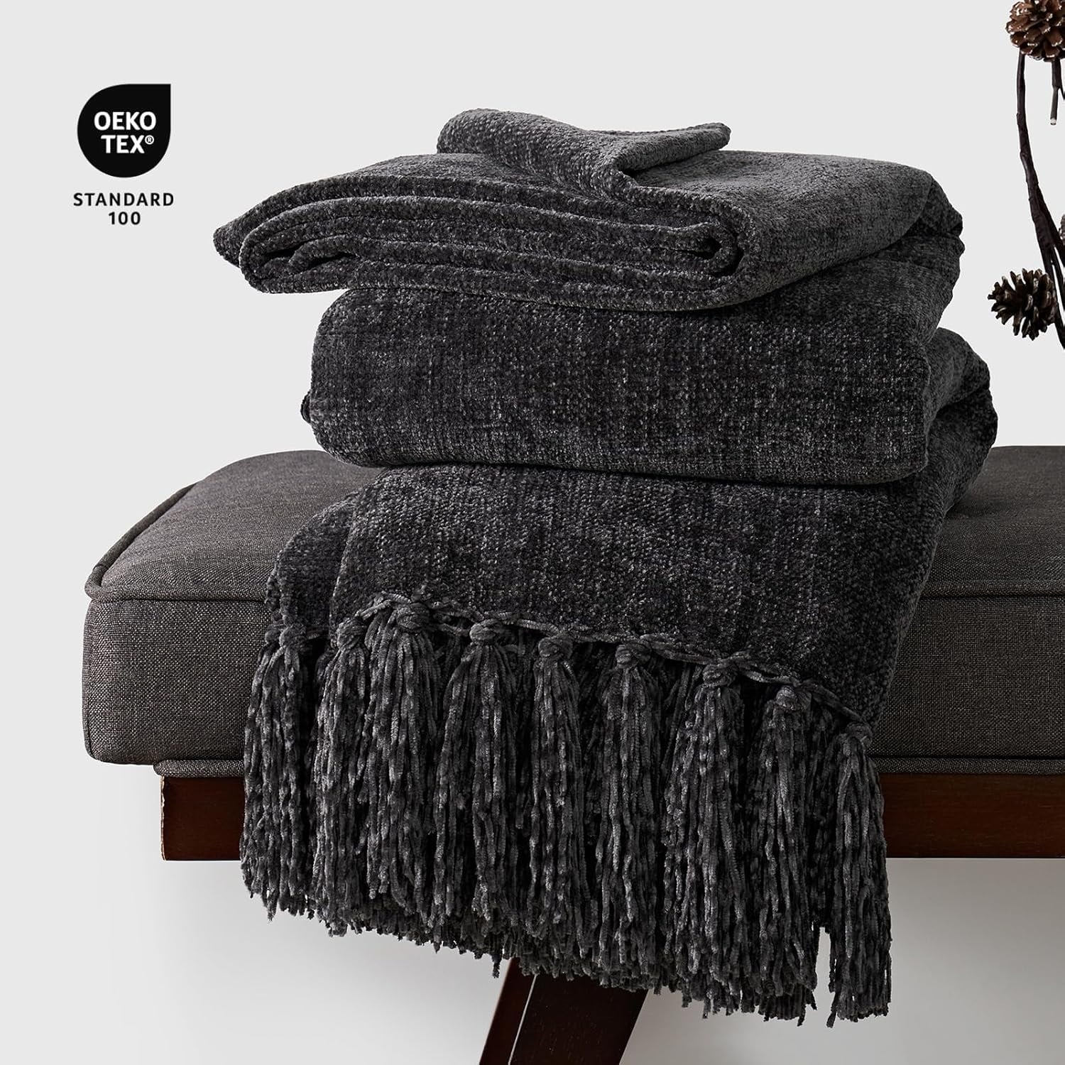 Decorative Knitted Soft Chenille Throw Blanket for Couch, Cozy Plush Fuzzy Decorative Chenille Knit Throw Blanket with Tassels, Lightwei... - Cozy Fleece Throw Blanket for Couch & Bed Detail