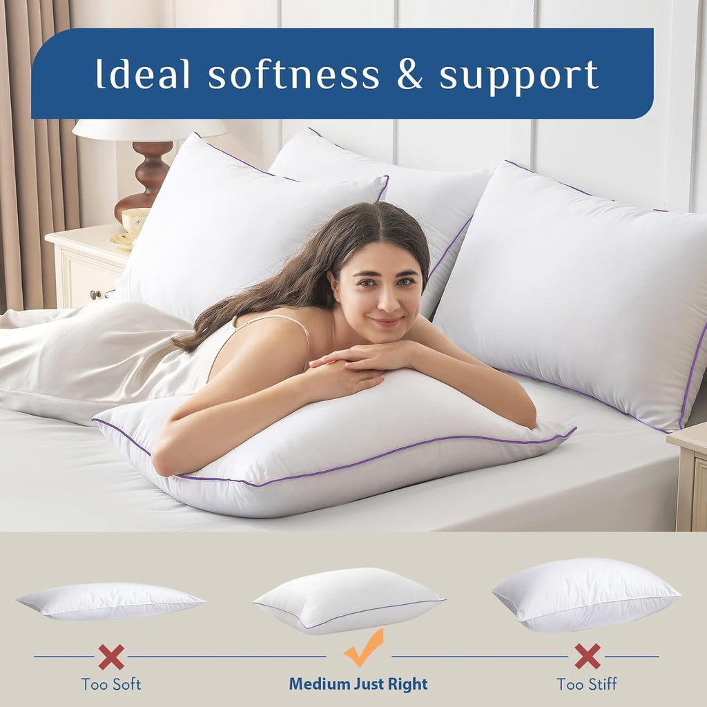 Hotel Collection Set of 4, Cooling and Supportive Bed with Super Soft Down Alternative Fill, Luxury Fluffy Hotel Quality for Side, Bac... - Decorative Throw Pillow Cushion for Sofa & Bed Detail