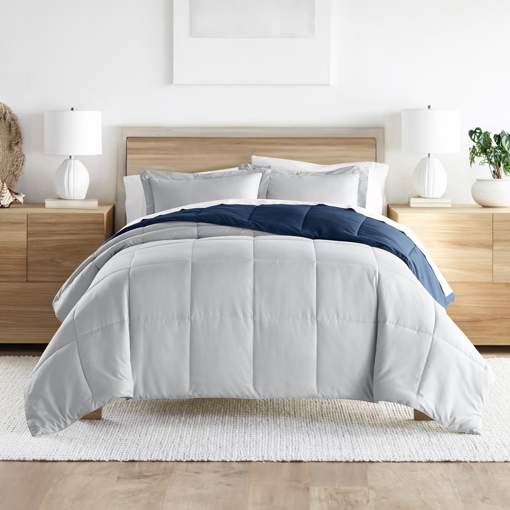 Hypoallergenic Cloud 2-Piece Navy & Gray Reversible Down Alternative Comforter Set, Twin/Twin XL - All-Season Down Alternative Comforter Insert Detail