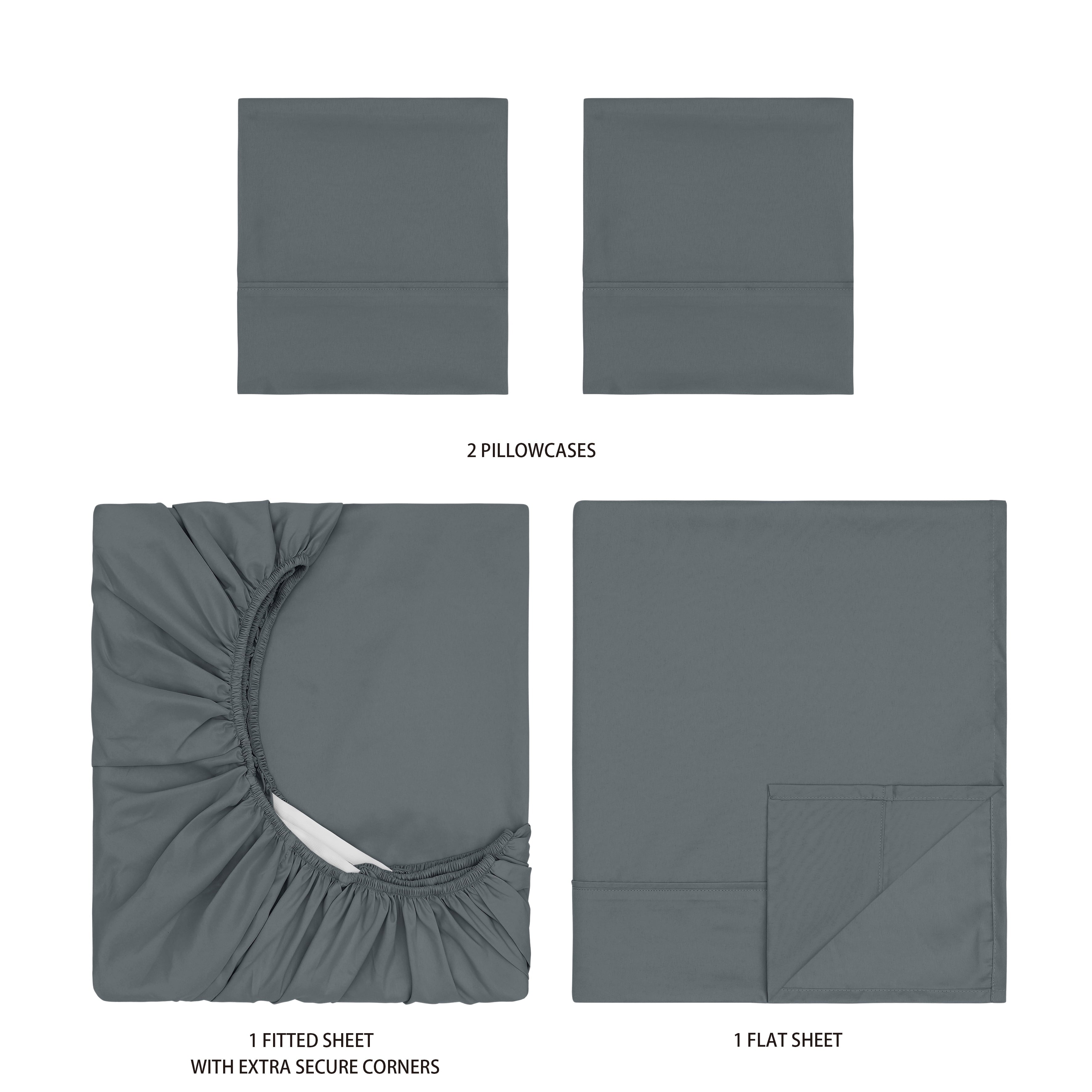 Wrinkle-Resistant Super Soft Brushed Microfiber Bed Sheet Set, Soothing Gray, Queen, 4 Piece - Breathable Egyptian Cotton Flat & Fitted Sheets Detail