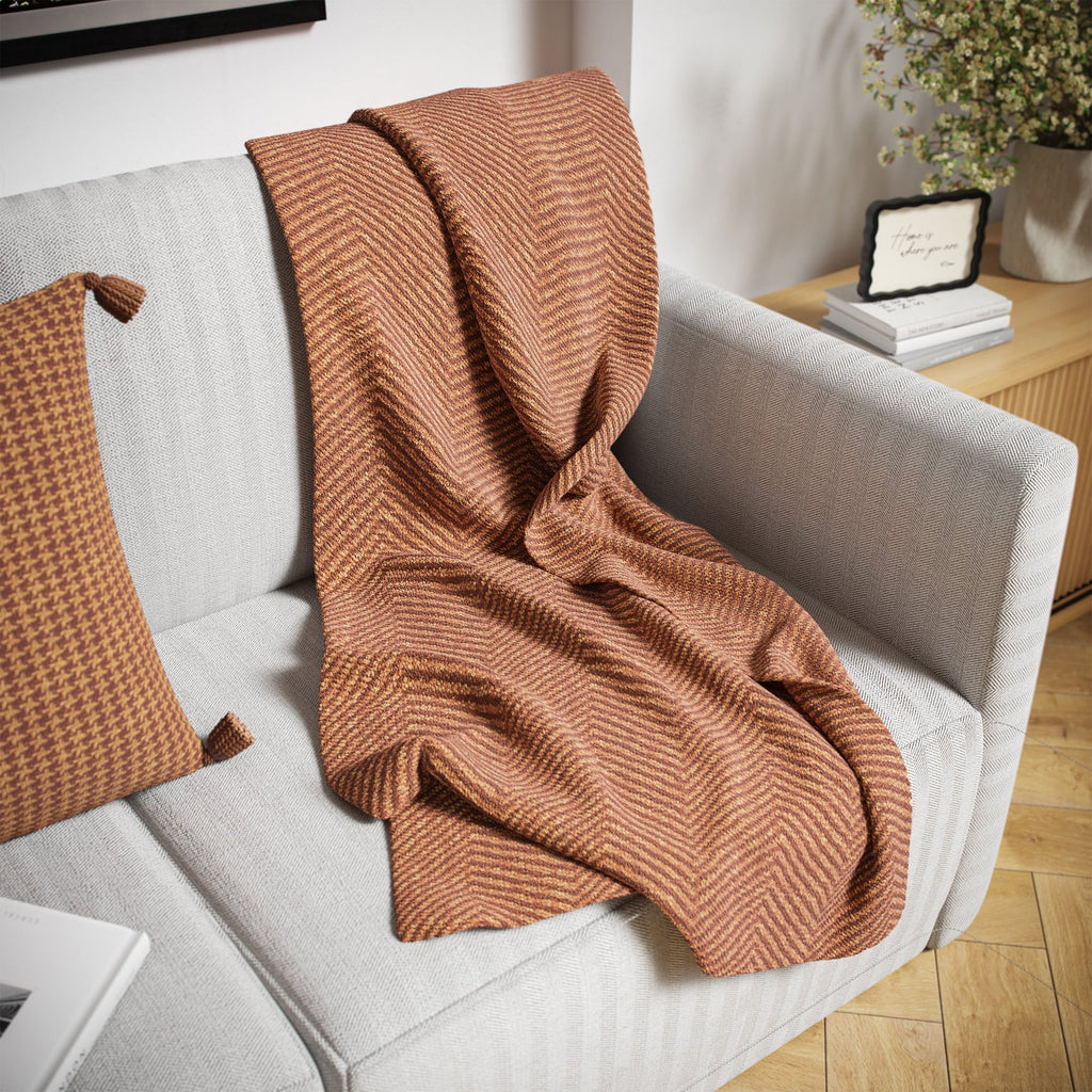 Super Soft Flannel Beautiful Rust Woven Herringbone Throw , 50" x 60" - Cozy Fleece Throw Blanket for Couch & Bed Detail