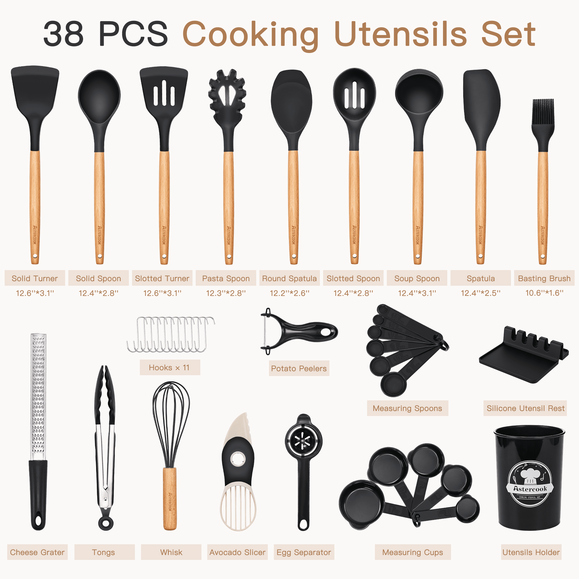Chef-Quality Silicone Cooking Utensils Set, 38 PCS Kitchen Utensils Set for 446°F Heat Resistant, Food Grade Utensil Sets with Woo... - Heavy Duty Stainless Steel Kitchen Shears Detail