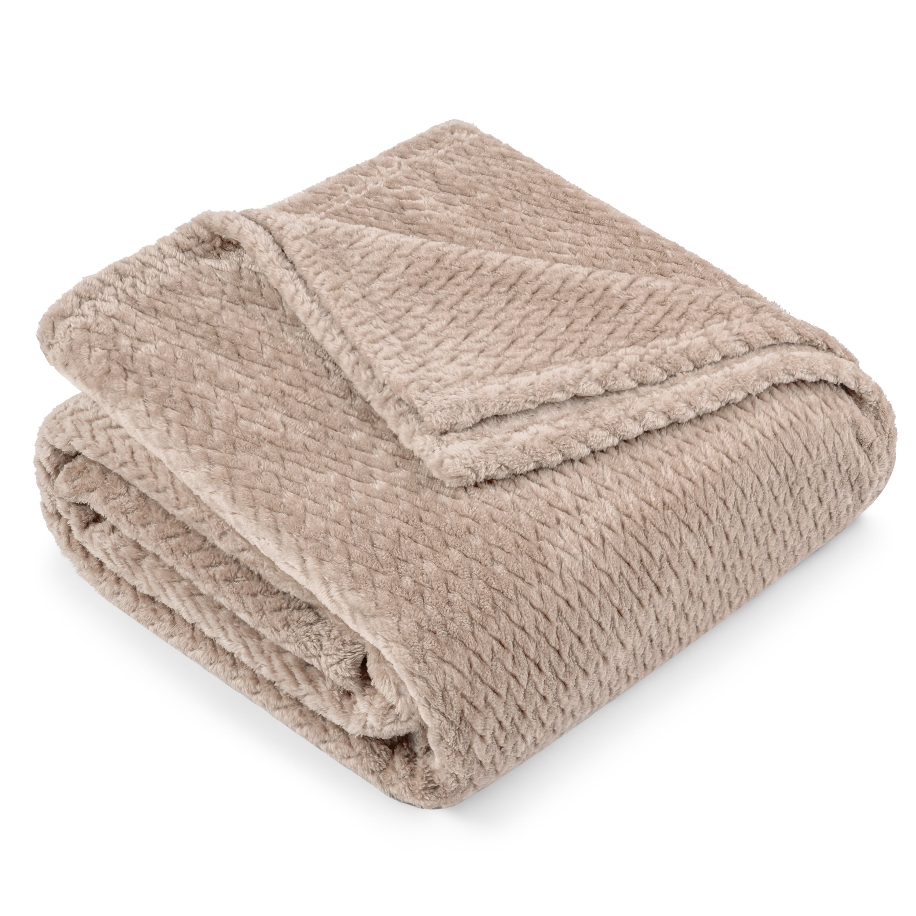Decorative Knitted Soft Fleece Taupe Tan Throw Blanket for Couch, Lightweight Plush Warm Blankets for Bed, Fuzzy Cozy Flannel Blanket Th... - Lightweight Plush Warm Blanket for All Seasons Detail