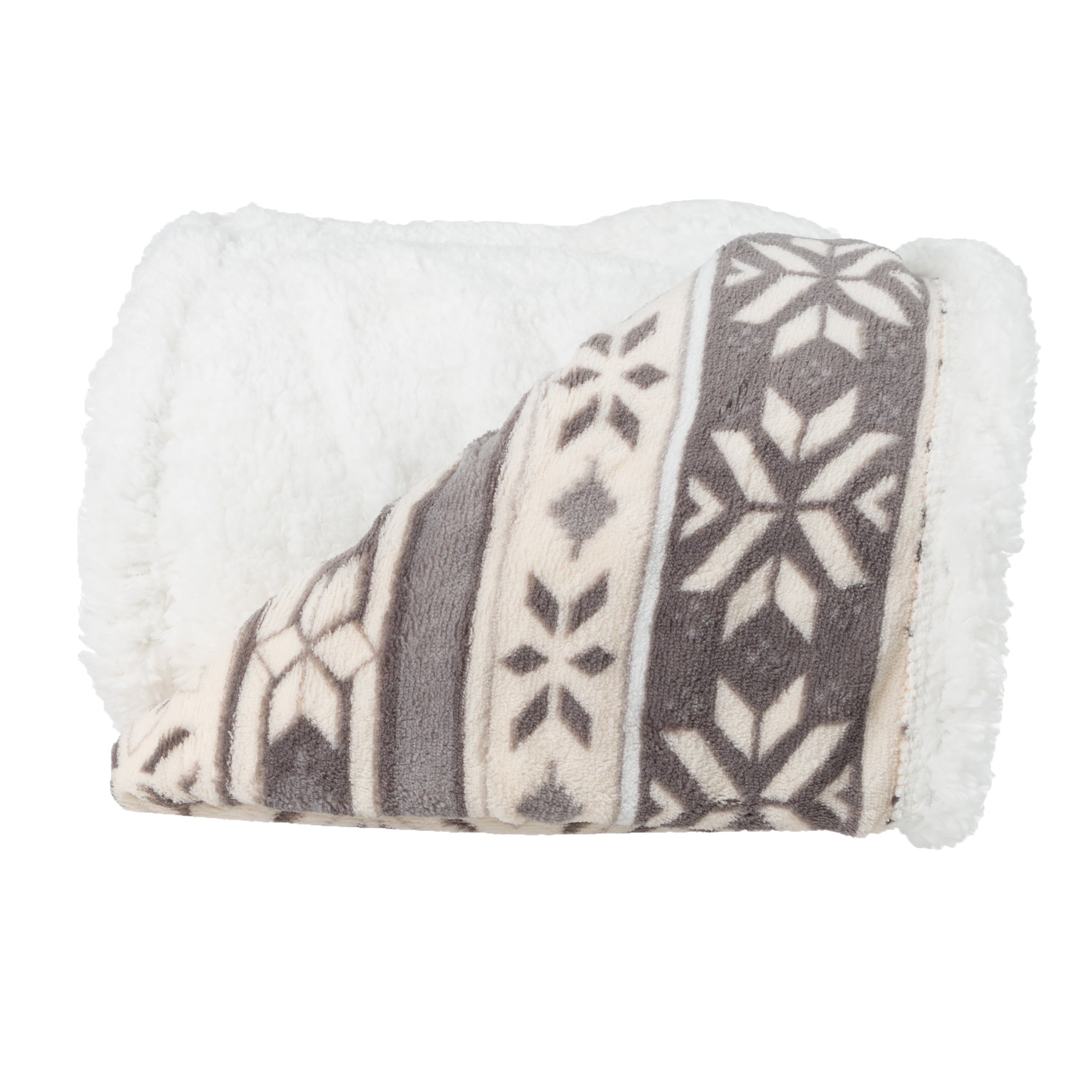 Cozy Fleece 50x60-Inch Machine Washable Fleece Blanket with Snowflakes - Super Soft Reversible Sherpa Flannel Blanket Detail