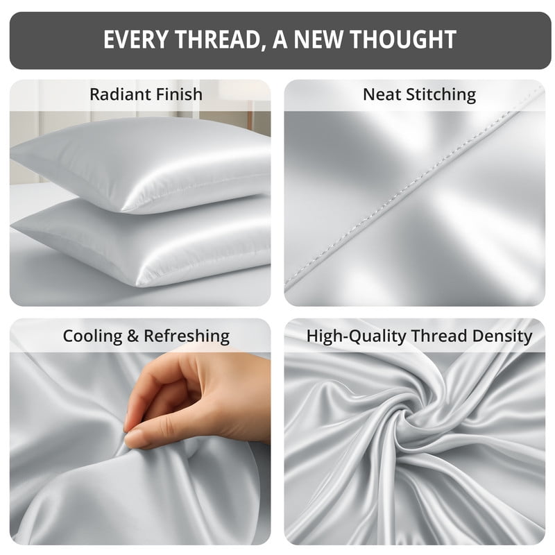 Premium Egyptian Cotton Lux Decor Luxury Satin Sheets King Size - 4 Piece Cooling Bed Sheet Set, Silky Soft & Smooth, Deep Pockets up to 15",... - Cooling Hotel Quality Bedding Sheets and Pillowcases Detail