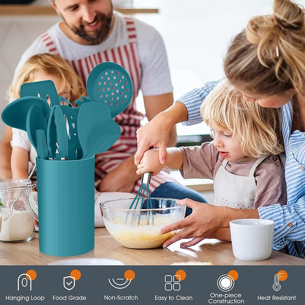 Heat-Resistant 15-Piece Kitchen Utensils Set, Silicone Cooking Utensils with Holder, Non-stick Cookware Friendly & Heat Resistant - ... - Durable Turner & Ladle Utensil Set for Home Chefs Detail
