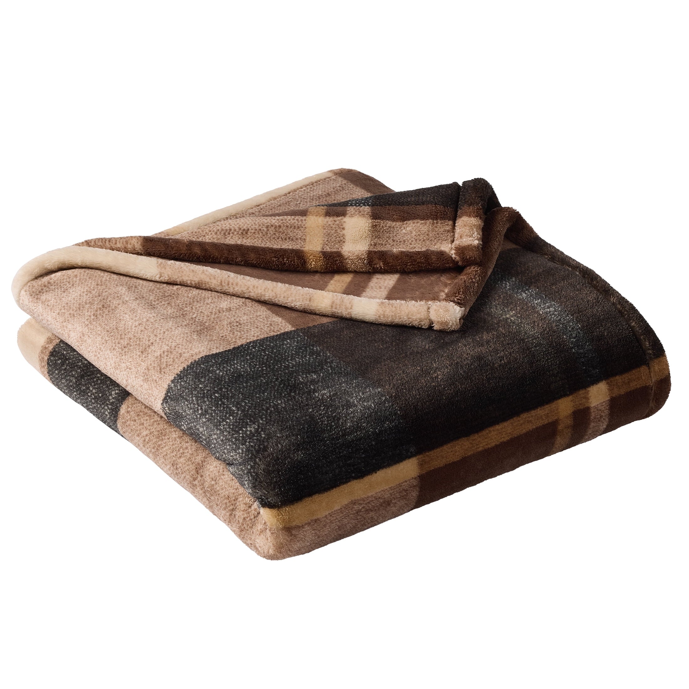 Cozy Fleece Printed Velvet Plush Super Soft Throw Blanket, Oversized, Shelton Brown Plaid - Lightweight Plush Warm Blanket for All Seasons Detail