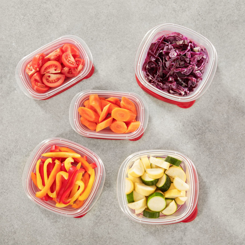 Whimsical Doughnut Square Food Storage Containers, Ruby Red, 10 pack - Playful Star & Heart Shaped Geometric NeeDoh Detail