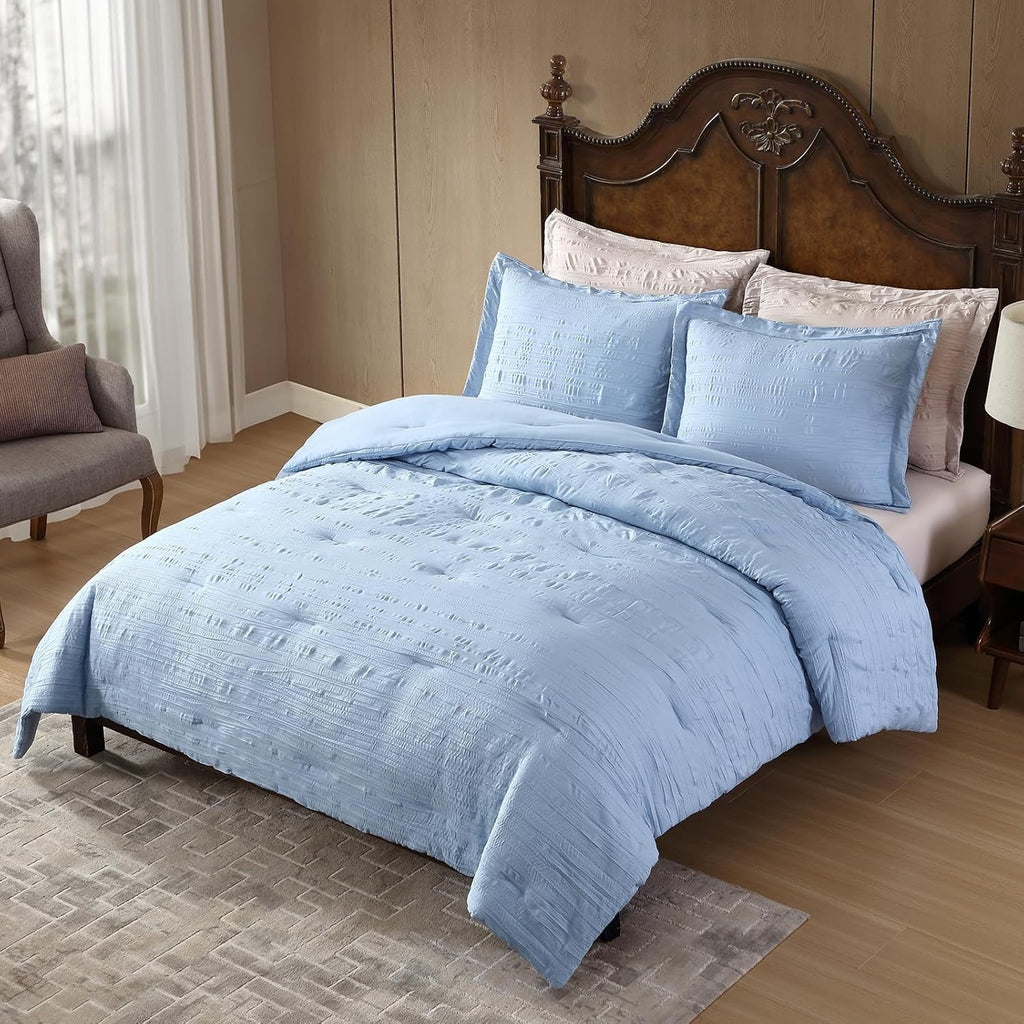 Heavyweight Warmth Queen Comforter Set Chambray Blue, 3 Pieces Comforter Set, All Season Lightweight Soft Embossed Bedding (86" x 88" Co... - All-Season Down Alternative Comforter Insert Detail