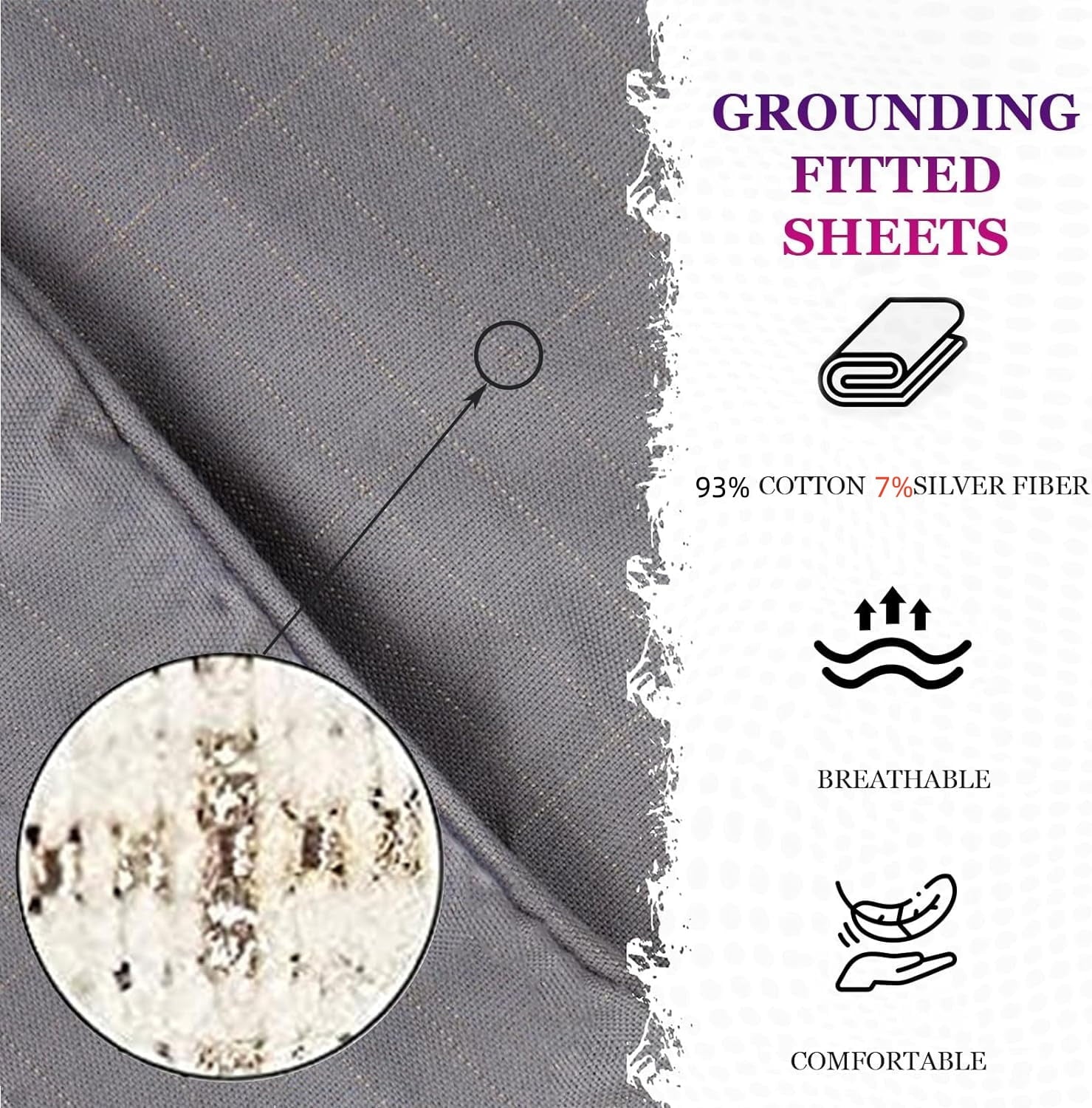 Wrinkle-Resistant Grounding Fitted Sheet Kit Queen Size, Deep Pocket Fitted Sheet, Organic Cotton 7% Silver Fiber, Conductive Bed Cover... - Premium Ultra-Soft Pillowcase Pair for Sleeping Detail