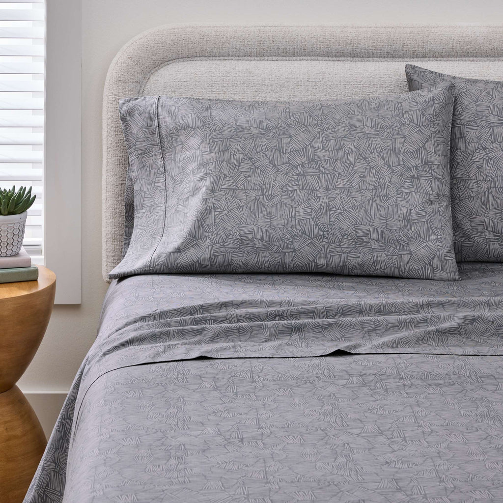 Premium Egyptian Cotton 300 Thread Count 4-Piece Cotton Percale Ziggy Geo Print Grey Bed Sheet Set, King - Cooling Hotel Quality Bedding Sheets and Pillowcases Detail