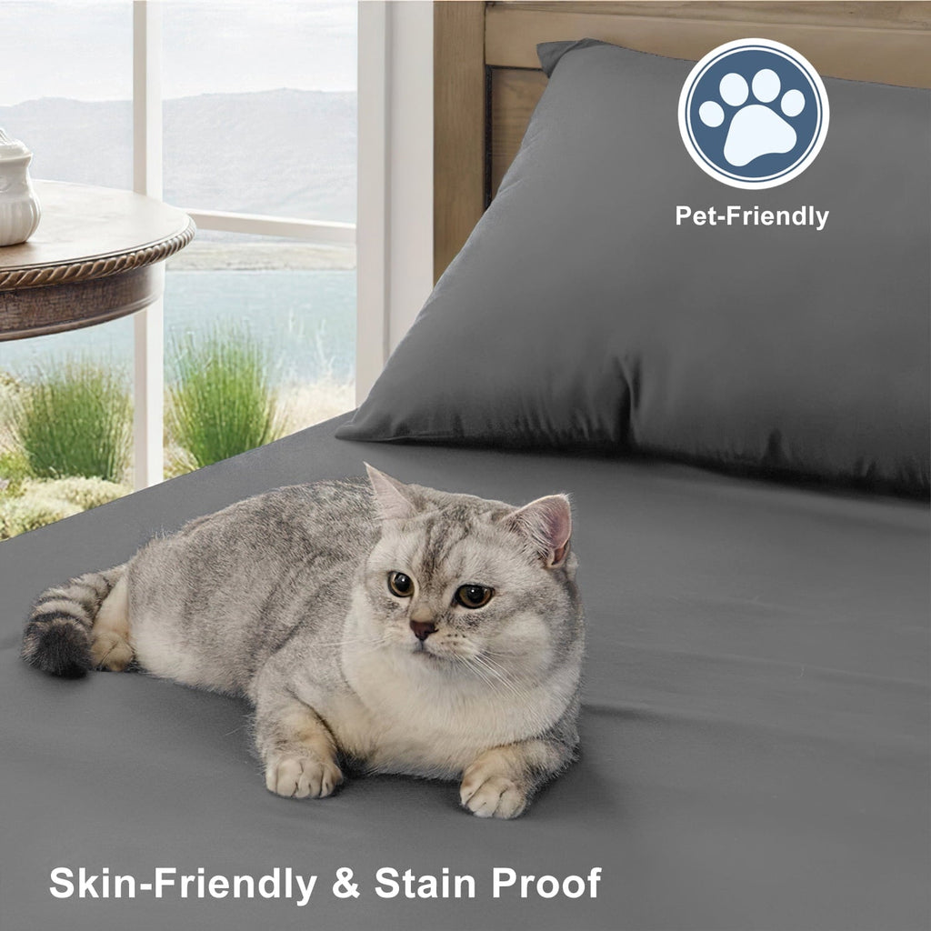 Premium Egyptian Cotton 4 Piece Bed Sheet Set, Queen Size Upgraded Cooling Deep Pocket Comfy Breathable Hotel Luxury Bedding, Extra Soft Wrin... - Premium Ultra-Soft Pillowcase Pair for Sleeping Detail