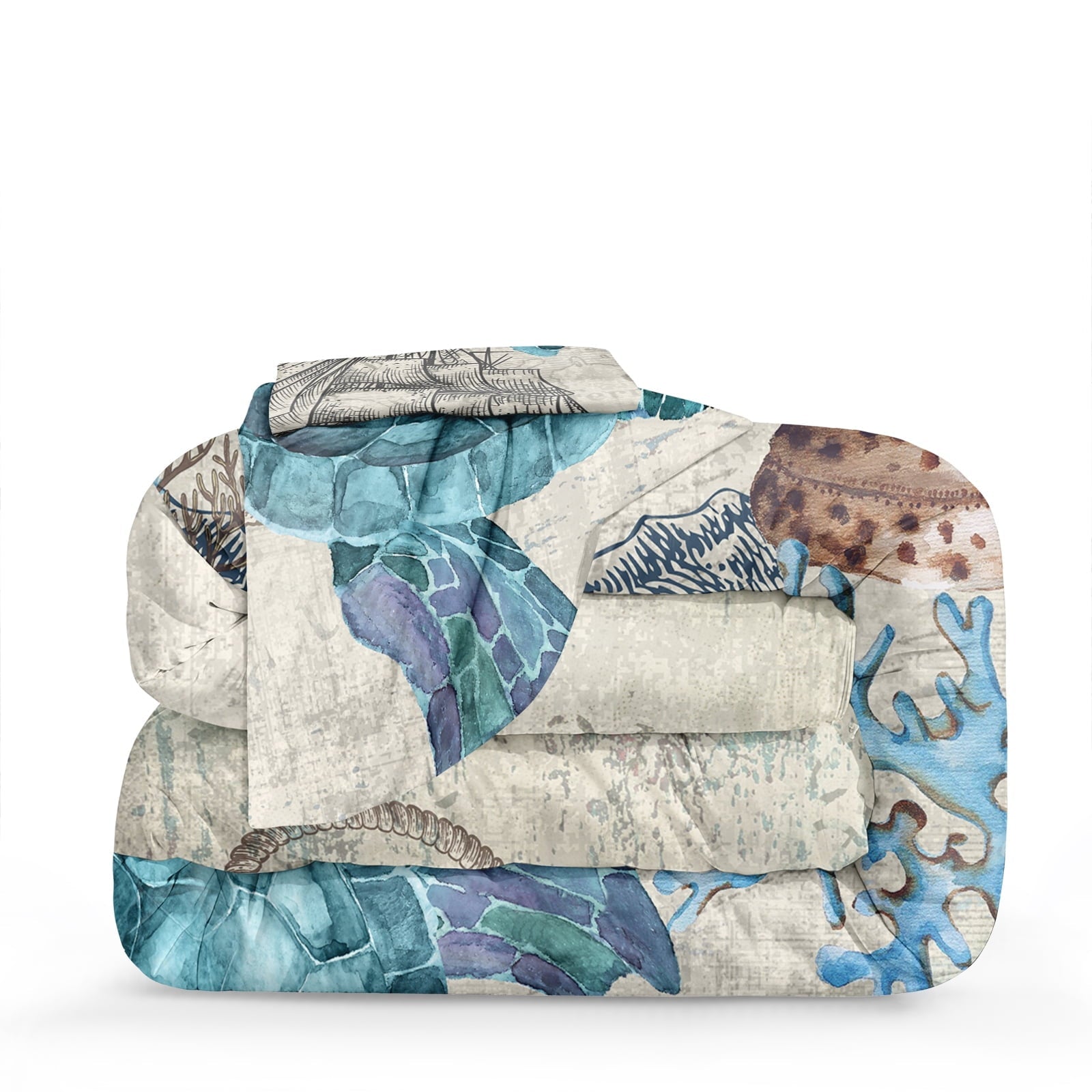 Hypoallergenic Cloud Sea Turtle Comforter Set Queen Ocean Beach Bedding Set Soft and Lightweight Retro Style Design Coastal Bedding Set - Cloud-Like Soft Lightweight Bed Comforter Detail