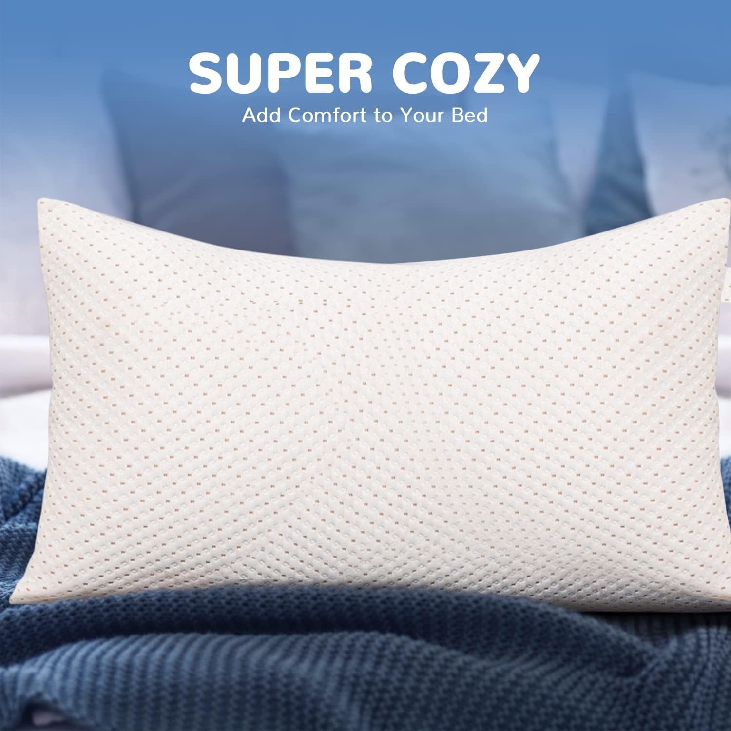 Decorative Plump Cooling Bed Pillows for Sleeping, King Size Pillow Set of 2, 3D Shredded Memory Foam with Zippered Cooling Covers - Orthopedic Shredded Foam Bed Pillow Set Detail