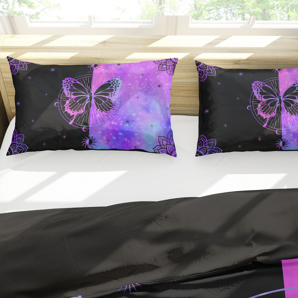Luxurious Quilted Butterfly Comforter Set Full Size for Girls Kids Teens Black Blue Purple Tie Dye Bedding Set 3 Pieces - All-Season Down Alternative Comforter Insert Detail