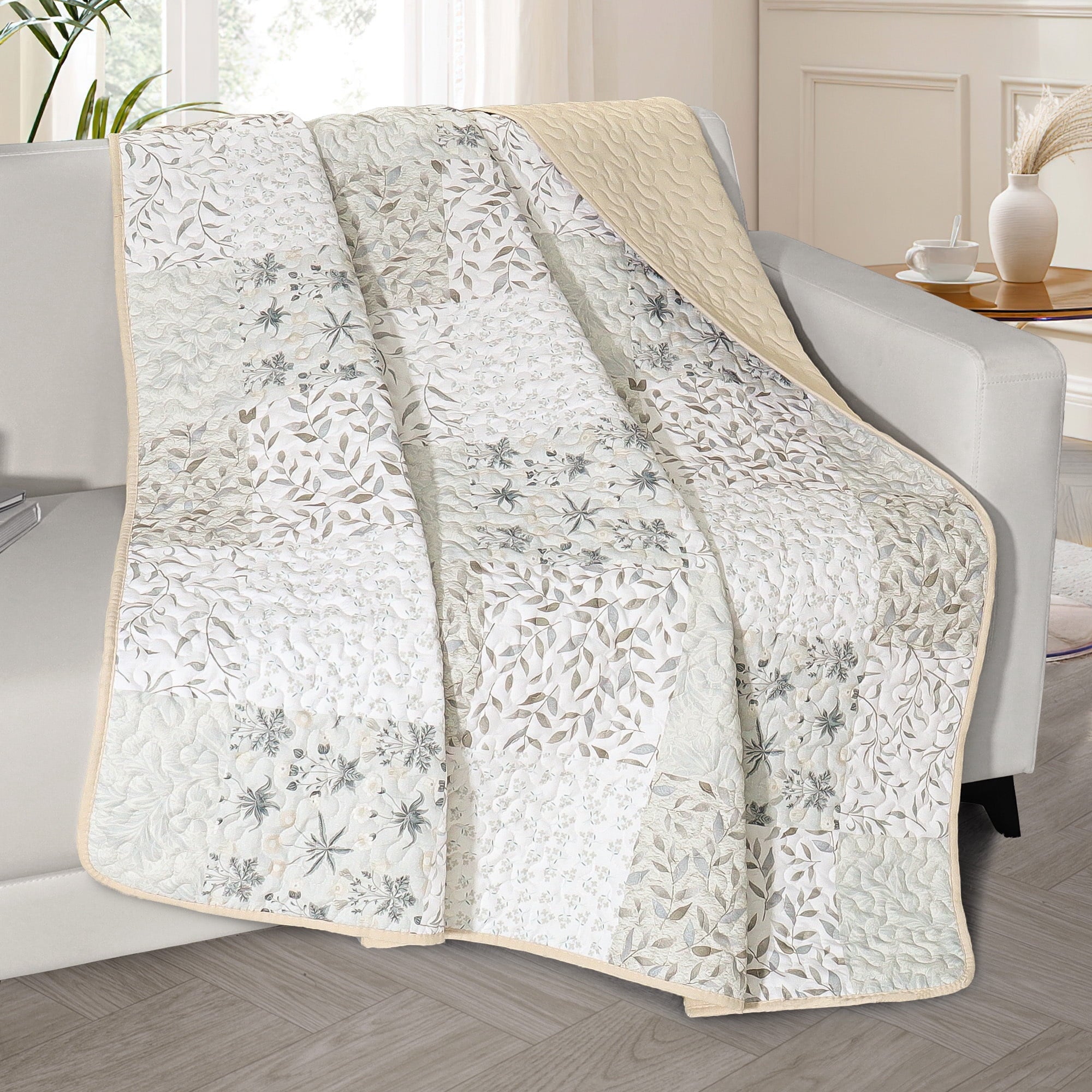 Decorative Knitted Microfiber Boho Patchwork Pattern Quilted Throw Blanket for Bed/Couch/Sofa, Soft and Lightweight (50"x 60", Grey) - Super Soft Reversible Sherpa Flannel Blanket Detail