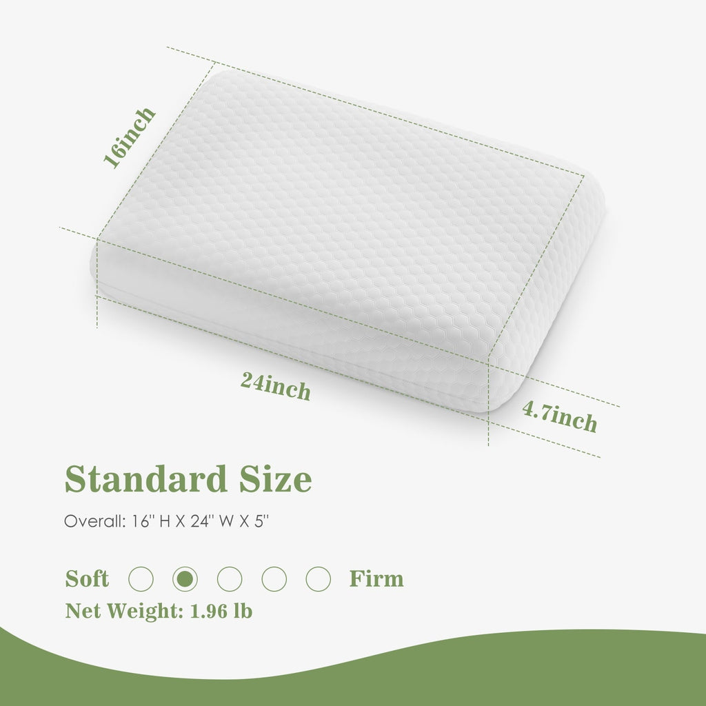 Fluffy Shredded Memory Foam Pillow for Sleeping, 24"D x 16"W x 4.7"H, Soft Supportive Hotel Pillow for Bed, Washable Cover, Set of 2 - Hotel Quality Plush Sleeping Pillows Detail