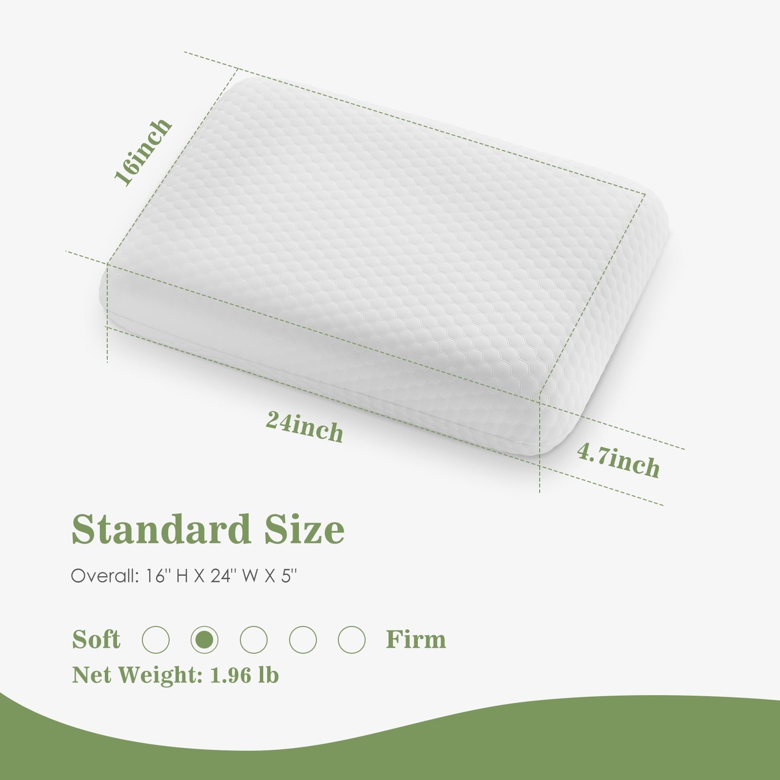 Fluffy Shredded Memory Foam Pillow for Sleeping, 24"D x 16"W x 4.7"H, Soft Supportive Hotel Pillow for Bed, Washable Cover, Set of 2 - Hotel Quality Plush Sleeping Pillows Detail