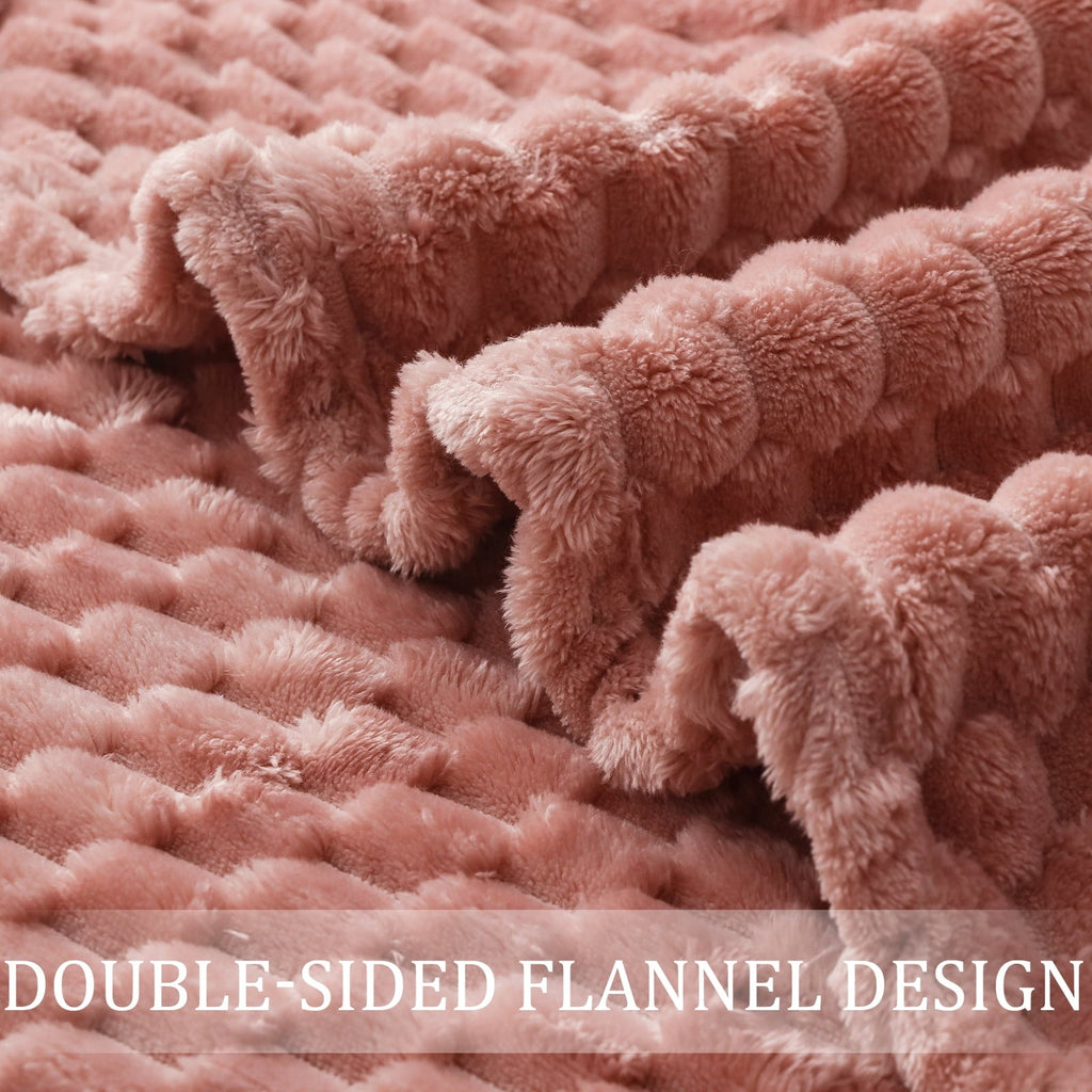 Reversible Sherpa Large Soft Fleece Throw Blanket, 50"x70" Stylish Jacquard Throw Blanket for Couch, Cozy, Warm, Lightweight Dusty Pink... - Luxury Knitted Decorative Throw Blanket with Fringes Detail