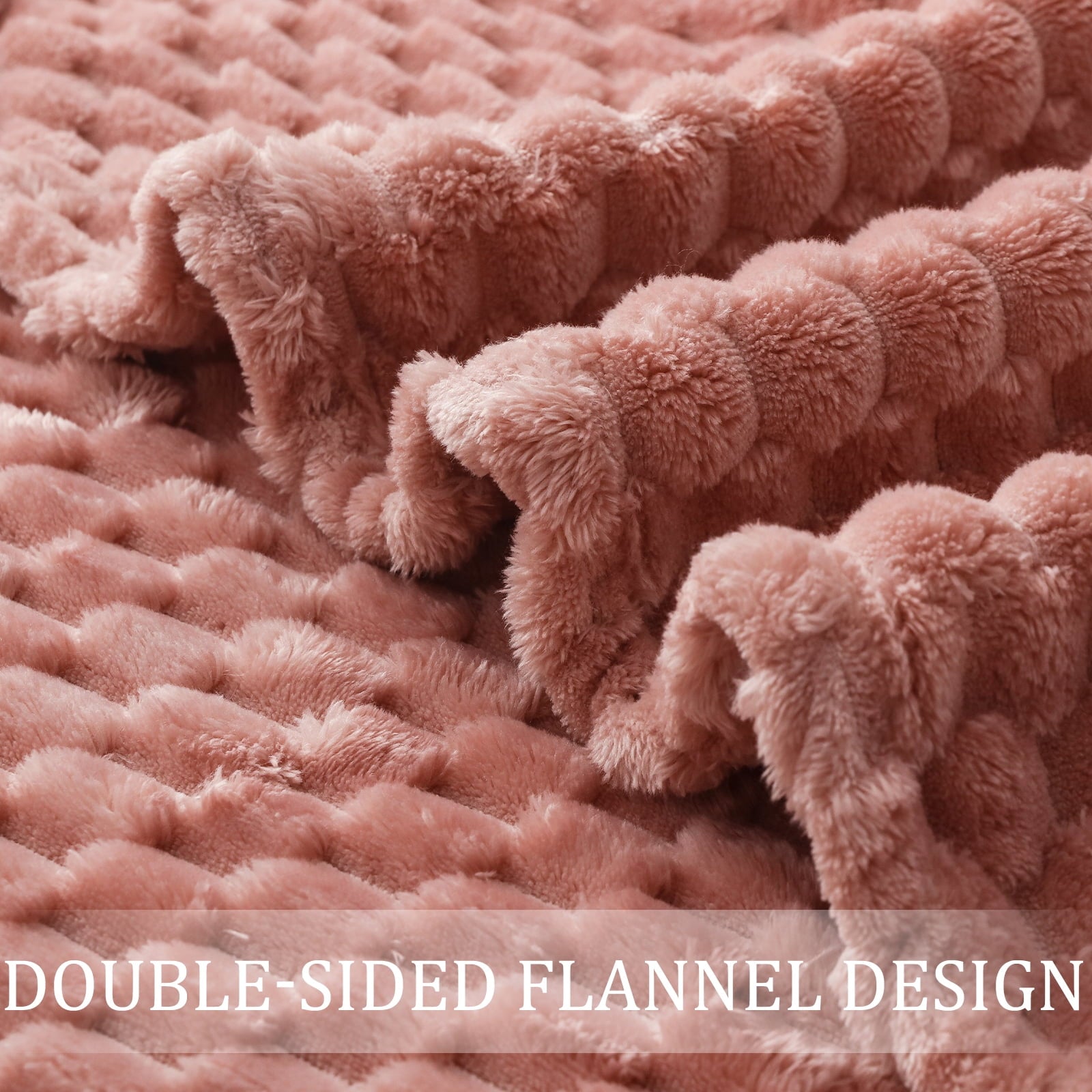Reversible Sherpa Large Soft Fleece Throw Blanket, 50"x70" Stylish Jacquard Throw Blanket for Couch, Cozy, Warm, Lightweight Dusty Pink... - Luxury Knitted Decorative Throw Blanket with Fringes Detail
