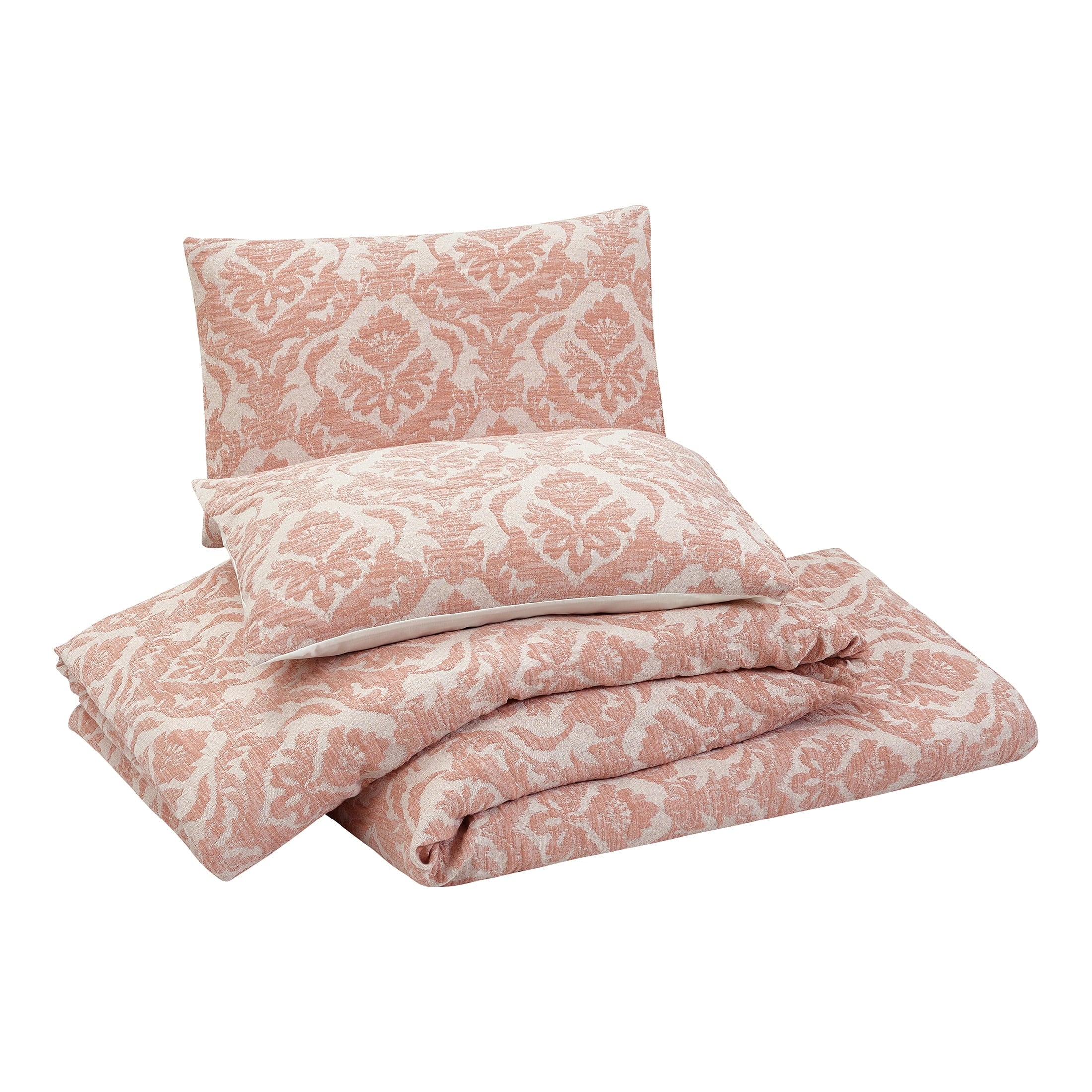 Fluffy Down Alternative Woven Damask 2-Piece Comforter Set, Blush, Full Queen, All Ages - Luxurious Quilted Duvet Cover Set Detail