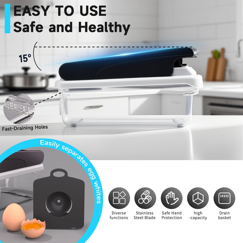 Premium Kitchen Vegetable Chopper Food Slicer, 15 in 1 Multi-Function Food Chopper for Onion, Veggie, Cheese Grater, Vegetable... - Multi-Functional Manual Food Chopper & Slicer Detail