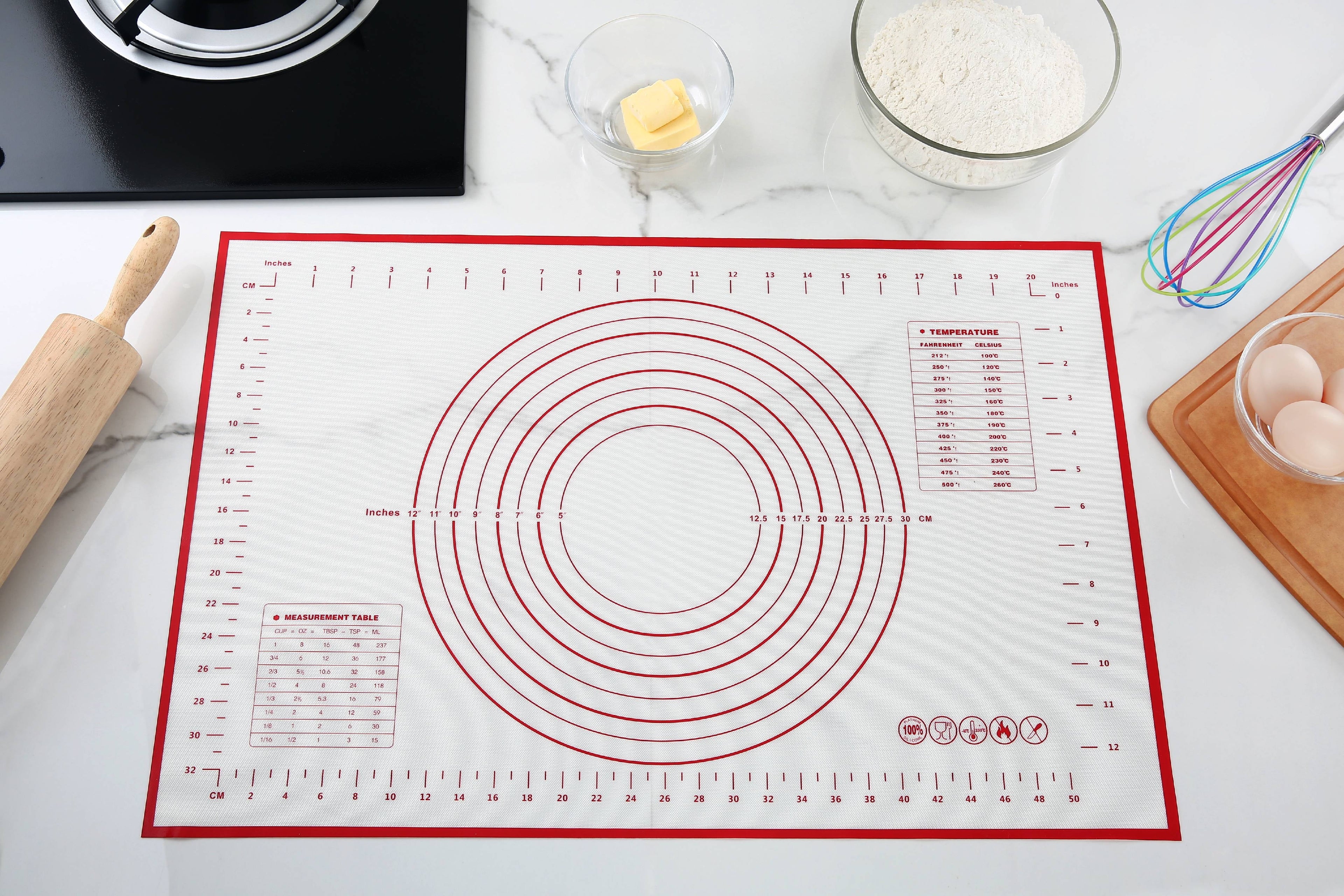 Premium Kitchen Reusable Silicone 24"x 18" Pastry Mat with Measurements - Innovative Kitchen Helper for Modern Cooking Detail