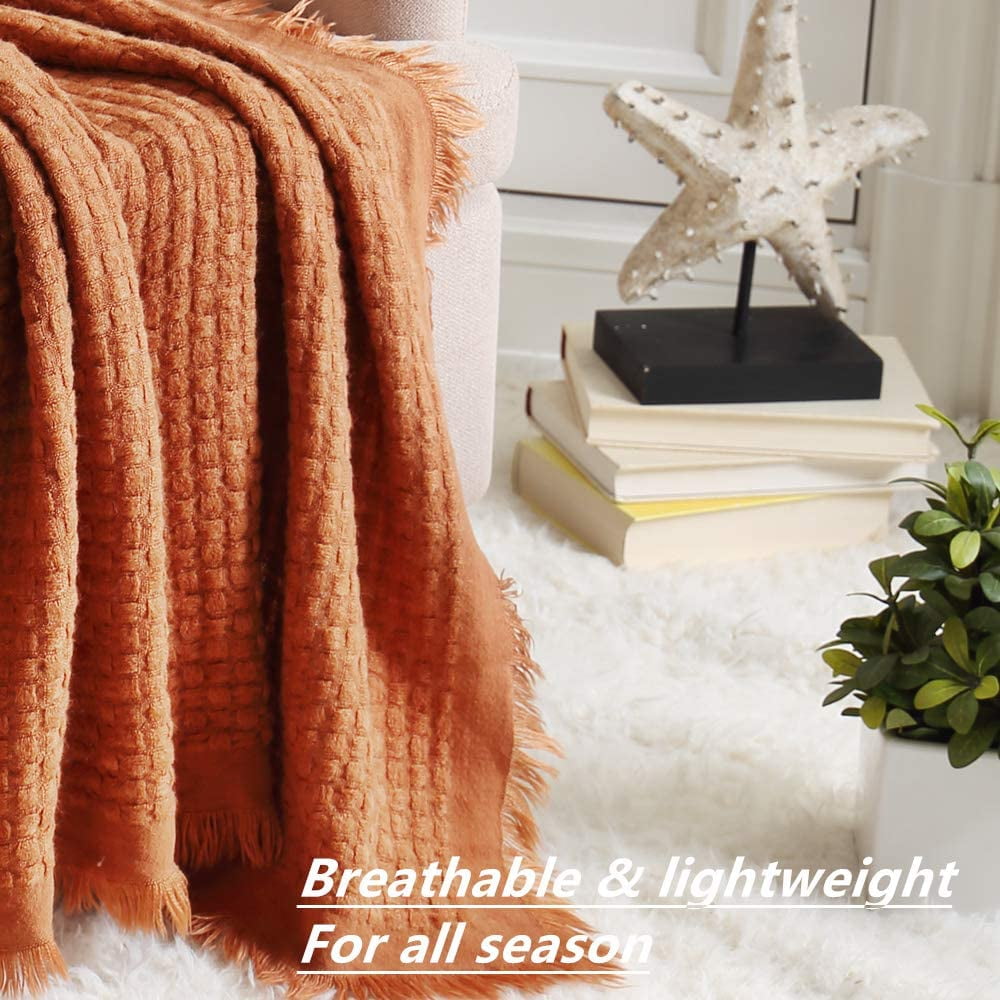 Cozy Fleece Farmhouse Rust Knit Throw Blanket for Couch Sofa Chair Bed Home Decoration, Soft Warm Cozy Light Weight for Spring Su... - Cozy Fleece Throw Blanket for Couch & Bed Detail
