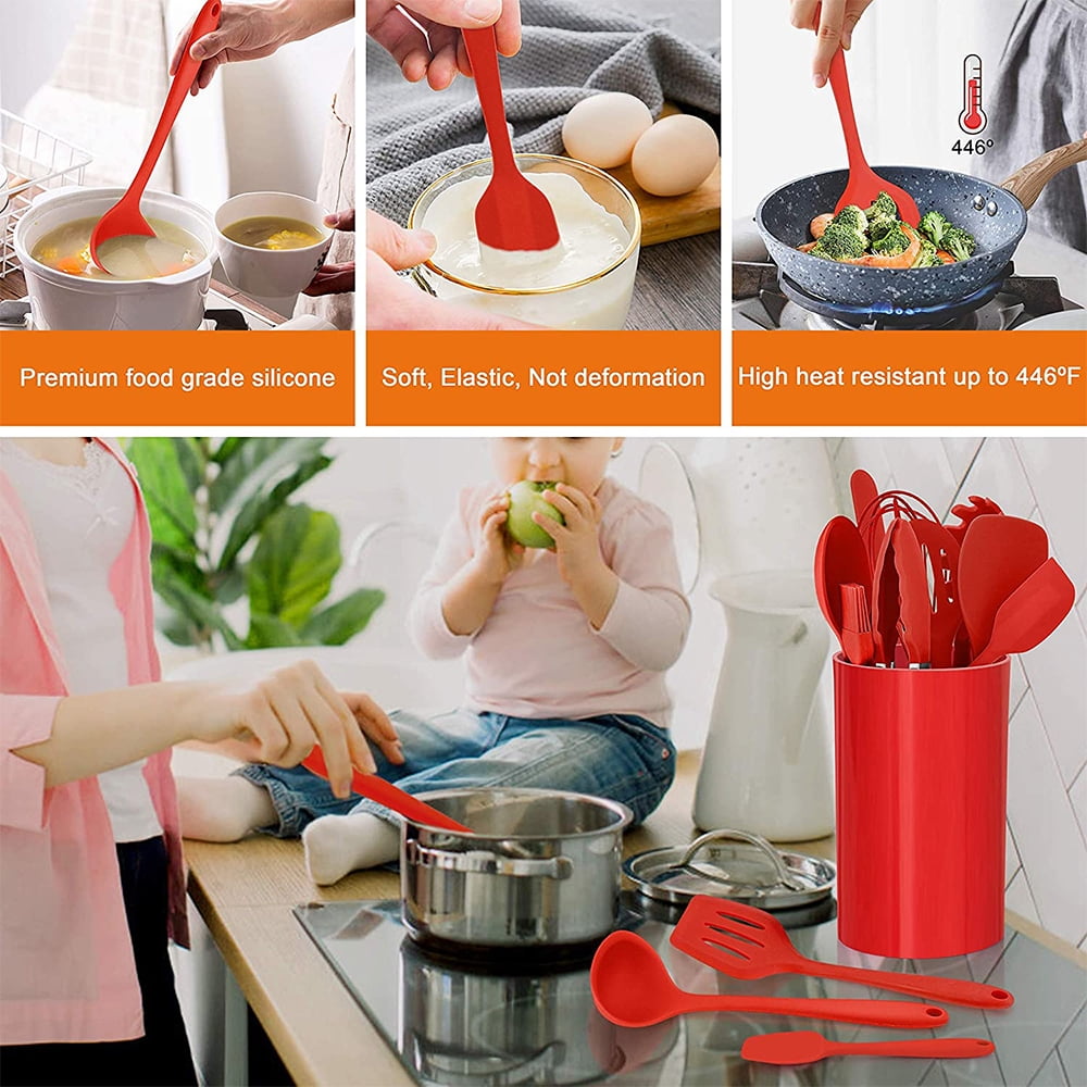 Non-Stick Safe 14 Pcs Cooking Utensils Set with Holder, Heat Resistant Silicone Kitchen Cookware Utensils Set, Kitchen Cooking Tools... - Ergonomic Kitchen Tongs and Cooking Spoon Utensil Detail