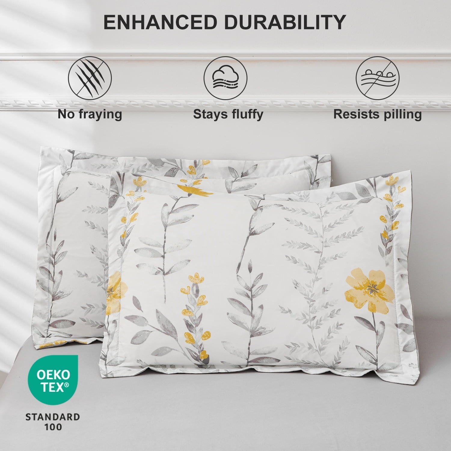 Hypoallergenic Cloud 3 Piece Comforter Set Queen Yellow Floral Quilt Microfiber Patchwork Bedspread - Luxurious Quilted Duvet Cover Set Detail
