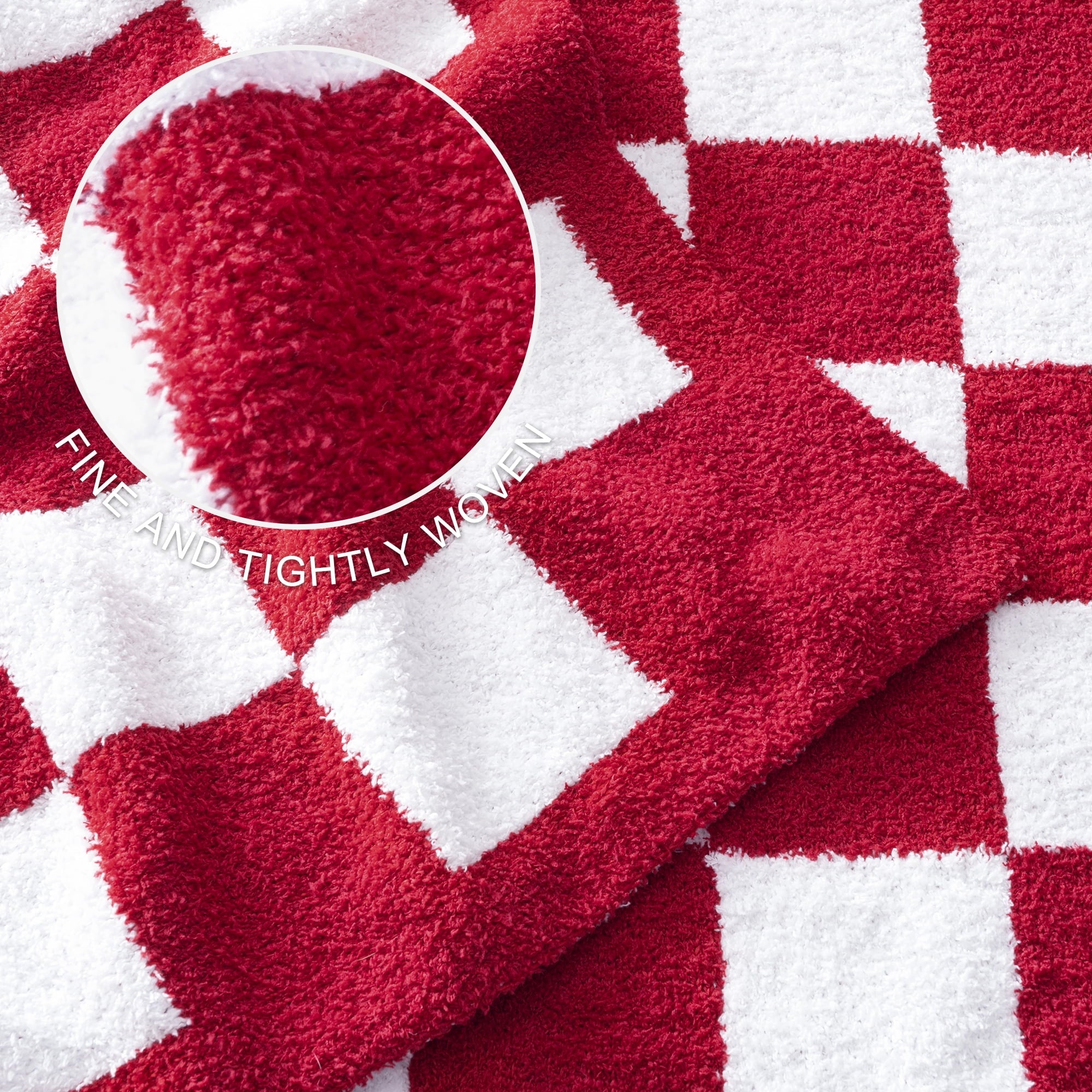 Decorative Knitted Checkered Knit Throw Blanket, Ultra Soft Cozy Fluffy Checkerboard Blankets, Lightweight Fuzzy Plush Throw for Couch a... - Super Soft Reversible Sherpa Flannel Blanket Detail
