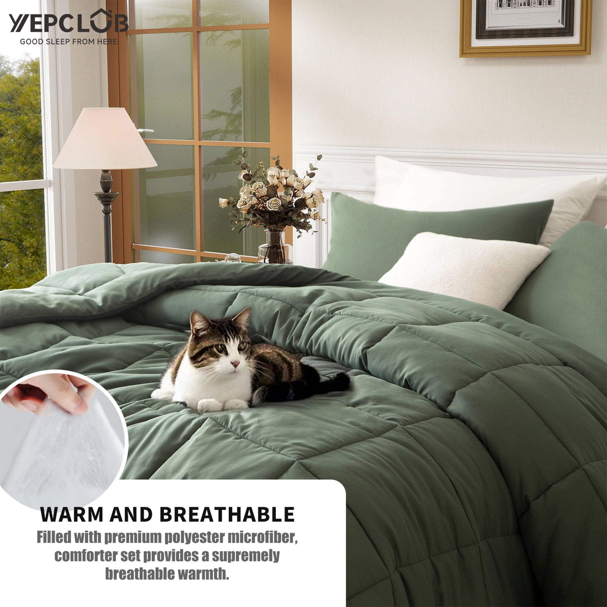Heavyweight Warmth 3-Piece Twin Size Comforter Set, Green Down Alternative Reversible Bedding Set, All-Season Quilted Soft Comforter wit... - Hypoallergenic Ultra-Fluffy Quilt for Winter Detail
