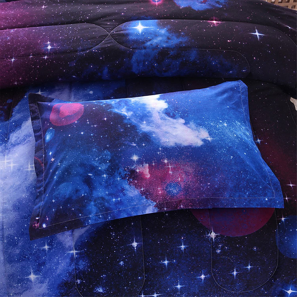 Fluffy Down Alternative Galaxy Bedding Sets Outer Space Comforter 3D Printed Space Quilt Set Full Size for Kids Blue - Cloud-Like Soft Lightweight Bed Comforter Detail