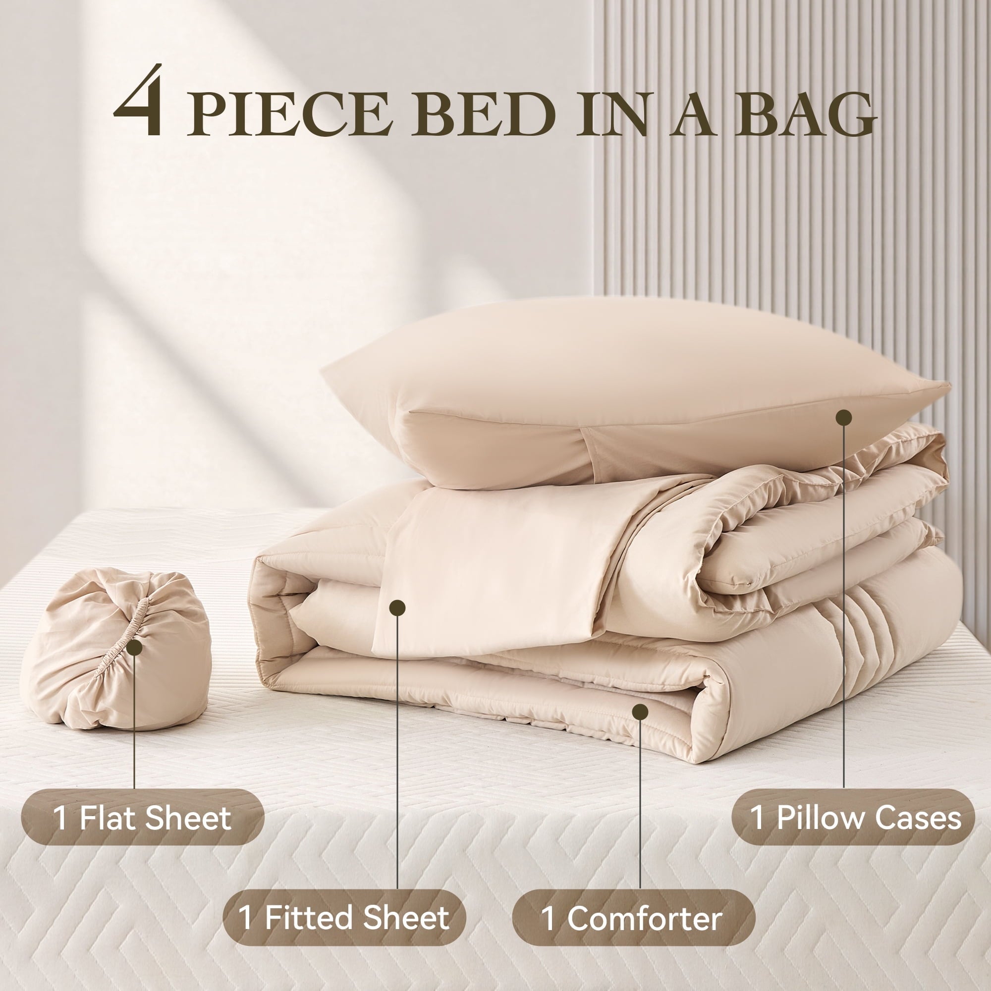 Luxurious Quilted Twin Comforter Set 4 Pieces,Comforter Set,Bed in a Bag, Bedding Set with Comforter,Fitted Sheet,Flat Sheet,Pillowcase... - All-Season Down Alternative Comforter Insert - Default Title