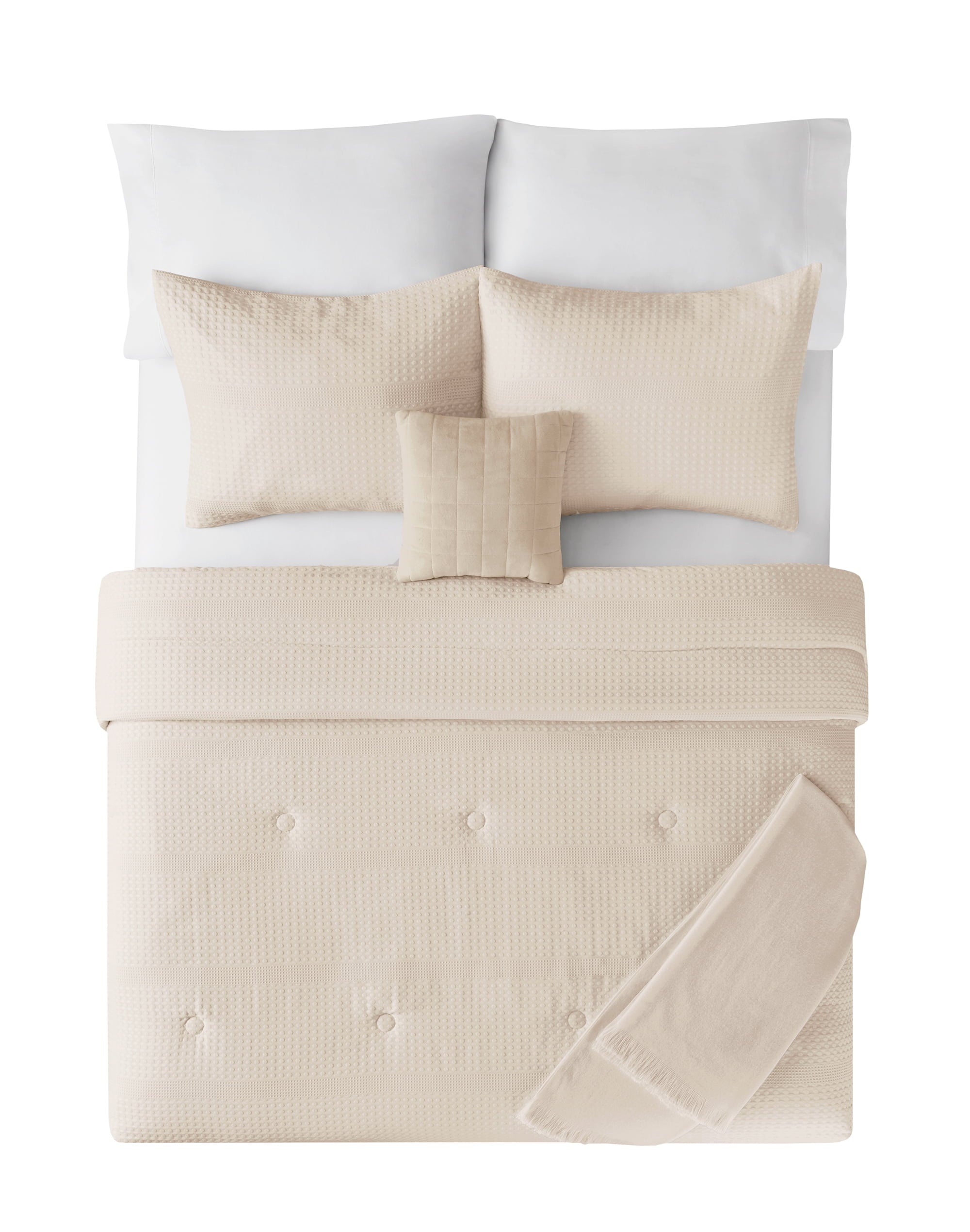 All-Season 5-Piece Papyrus Beige Waffle Comforter Set, Full/Queen - All-Season Down Alternative Comforter Insert Detail