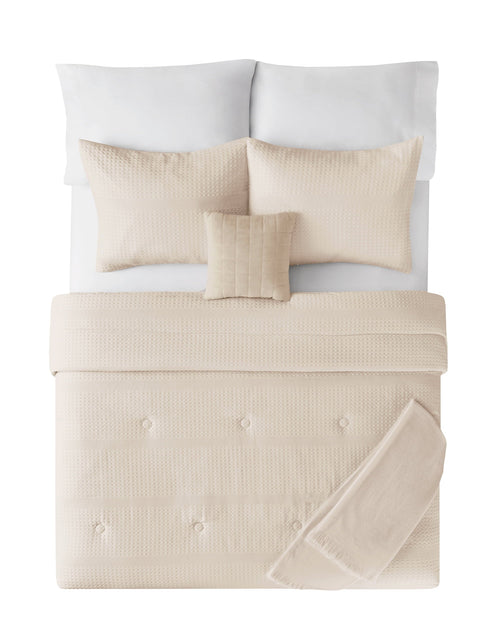 All-Season 5-Piece Papyrus Beige Waffle Comforter Set, Full/Queen - All-Season Down Alternative Comforter Insert Detail
