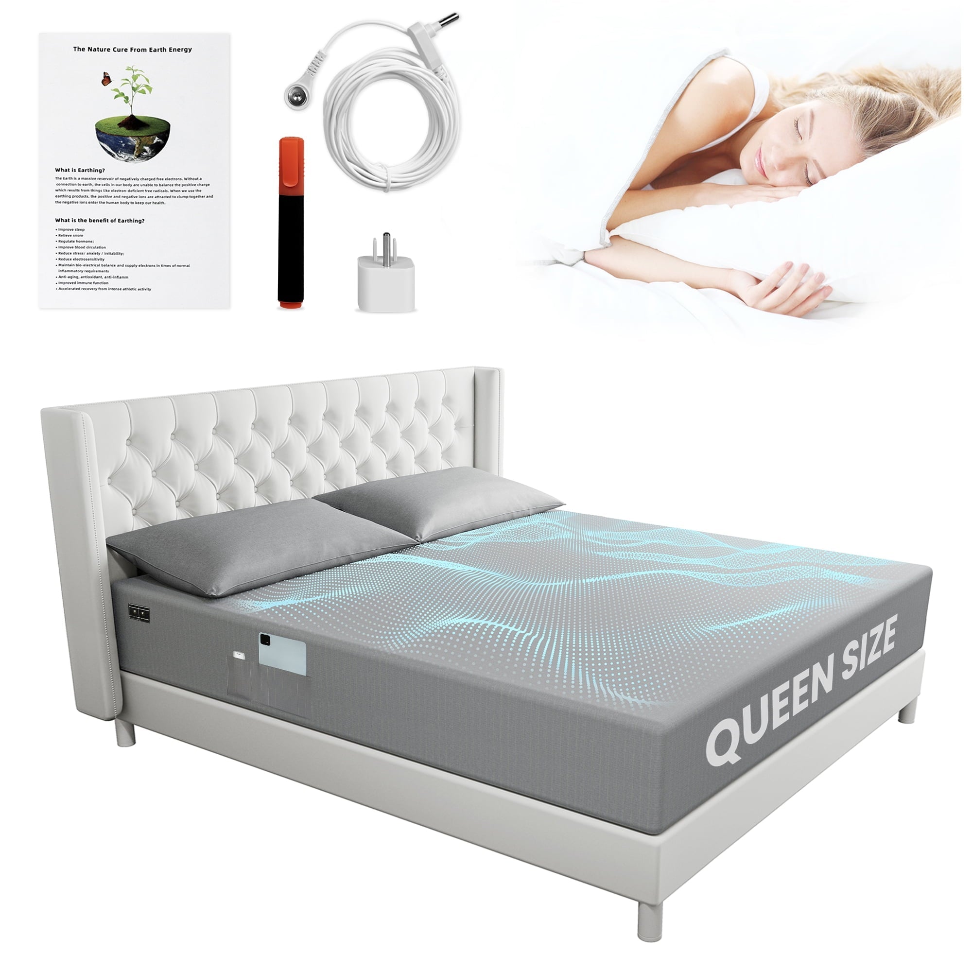 Premium Egyptian Cotton Grounding Sheets Queen Size 90% Organic Cotton + 10% Pure Silver Fitted Bed Sheet Gray Fiber Grounding Sheet Earth Ce... - Breathable Egyptian Cotton Flat & Fitted Sheets Detail