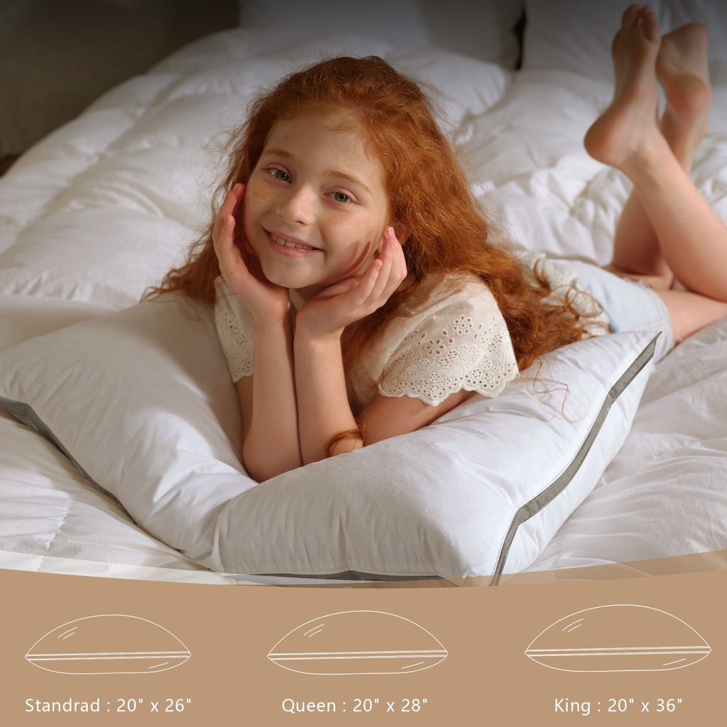 Ergonomic Memory Foam Goose Feather Down Pillows Queen Size Set of 2, 100% Cotton Cover Hotel Collection Bed Pillows，20"x28" - Hotel Quality Plush Sleeping Pillows Detail