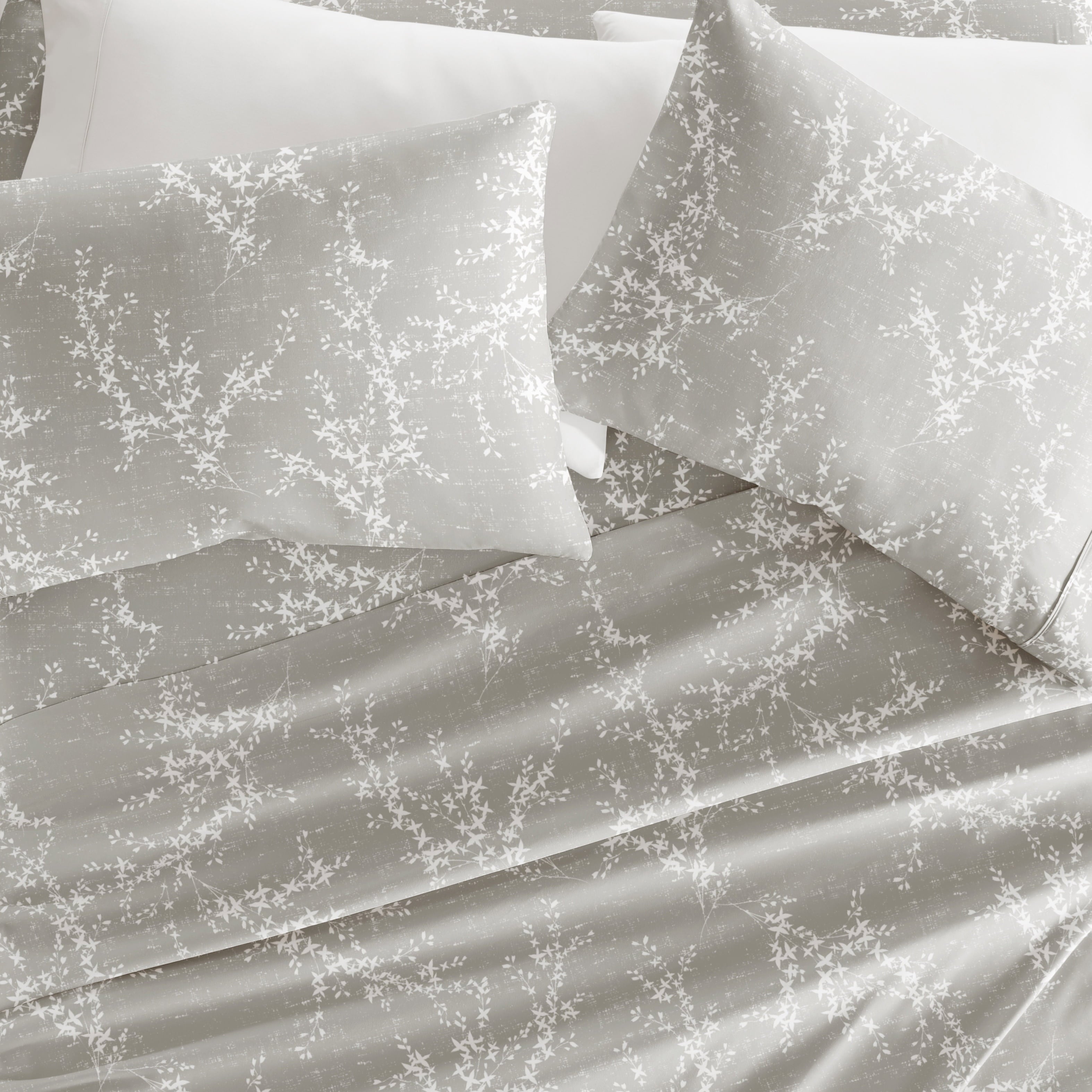 Wrinkle-Resistant 3 Piece Pattern Microfiber Bed Sheets Set, Distressed Willow Light Gray, Twin - Premium Ultra-Soft Pillowcase Pair for Sleeping Detail
