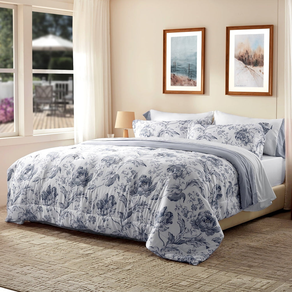 Hypoallergenic Cloud Queen Comforter Sets,7-Pieces Reversible Bedding Sets,Bed in a Bag with Comforter,Flat Sheet and Fitted Sheet,Pillowc... - Hypoallergenic Ultra-Fluffy Quilt for Winter Detail