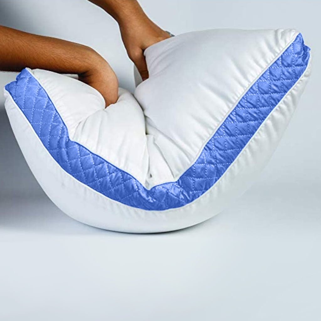 Decorative Plump Gusseted Quilted King Size Bed Pillows Set of 2, Blue Bed Pillows for Side Sleepers and Back Sleepers - Decorative Throw Pillow Cushion for Sofa & Bed Detail