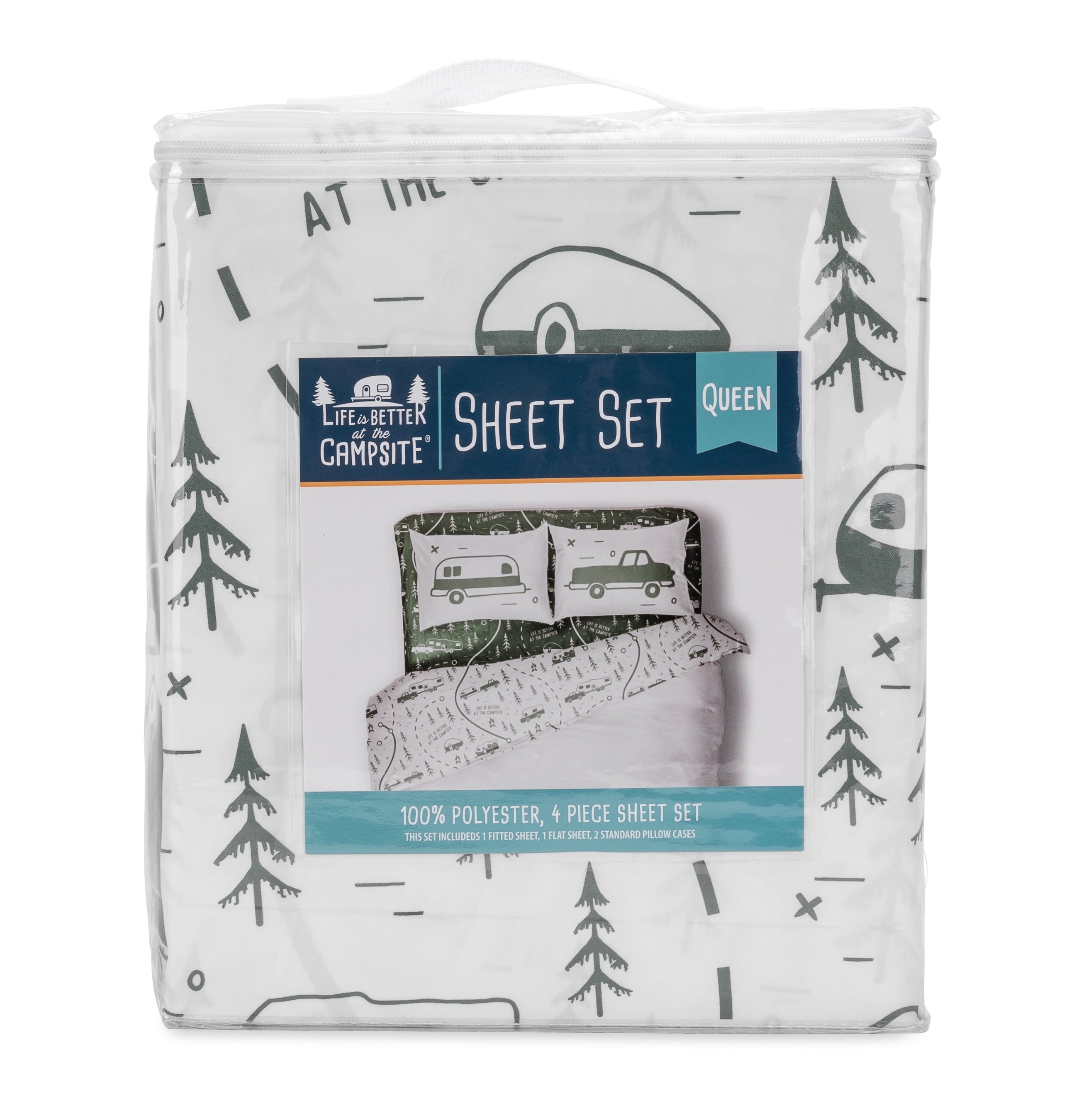 Cooling Sateen RV Queen Bed Sheet Set, Green Map, Polyester (53476) - Premium Ultra-Soft Pillowcase Pair for Sleeping Detail