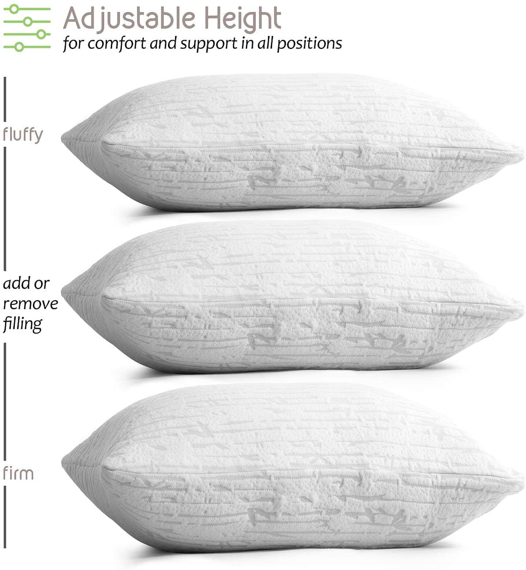 Hotel Collection Bed Pillow, Bamboo Pillows for Bed, Queen Size Pillows - Orthopedic Shredded Foam Bed Pillow Set Detail