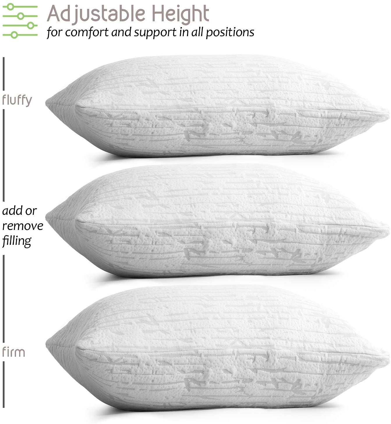 Hotel Collection Bed Pillow, Bamboo Pillows for Bed, Queen Size Pillows - Orthopedic Shredded Foam Bed Pillow Set Detail
