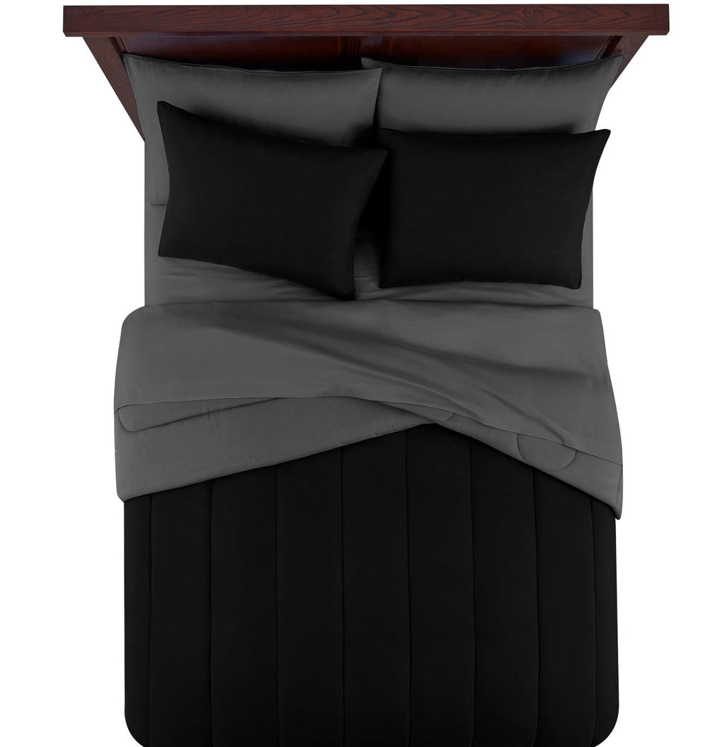 All-Season 7 Piece Reversible Bed in a Bag Comforter Set with Sheets, Black, King - All-Season Down Alternative Comforter Insert Detail