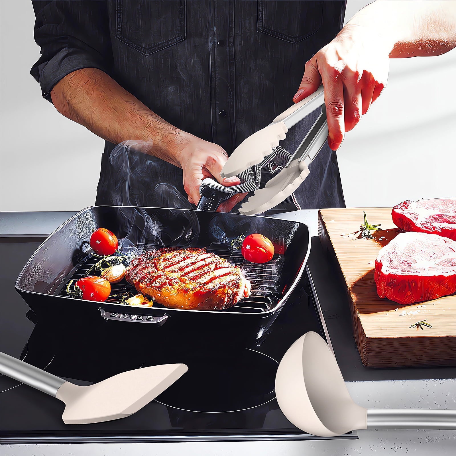 Seamless One-Piece Silicone Cooking Utensils Set - Heat Resistant Silicone Kitchen Utensils for Cooking, Kitchen Utensil Spatula Set,BPA... - Heat-Resistant Silicone Cooking Spatula Turner Detail