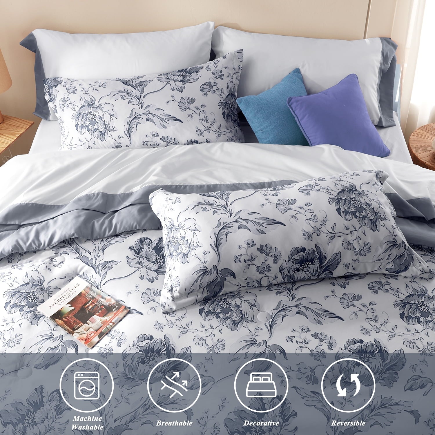 Hypoallergenic Cloud Queen Comforter Sets,7-Pieces Reversible Bedding Sets,Bed in a Bag with Comforter,Flat Sheet and Fitted Sheet,Pillowc... - Hypoallergenic Ultra-Fluffy Quilt for Winter Detail