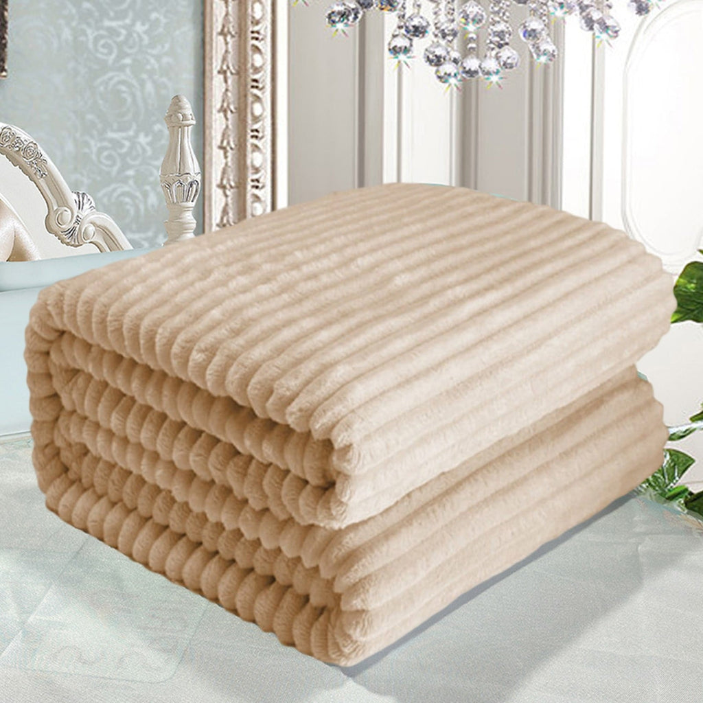 Reversible Sherpa Extra Large Throw Blanket for Couch Home Office Hotel 100% Cotton Super Soft Blanket for Adult 47"x70" Khaki - Luxury Knitted Decorative Throw Blanket with Fringes Detail